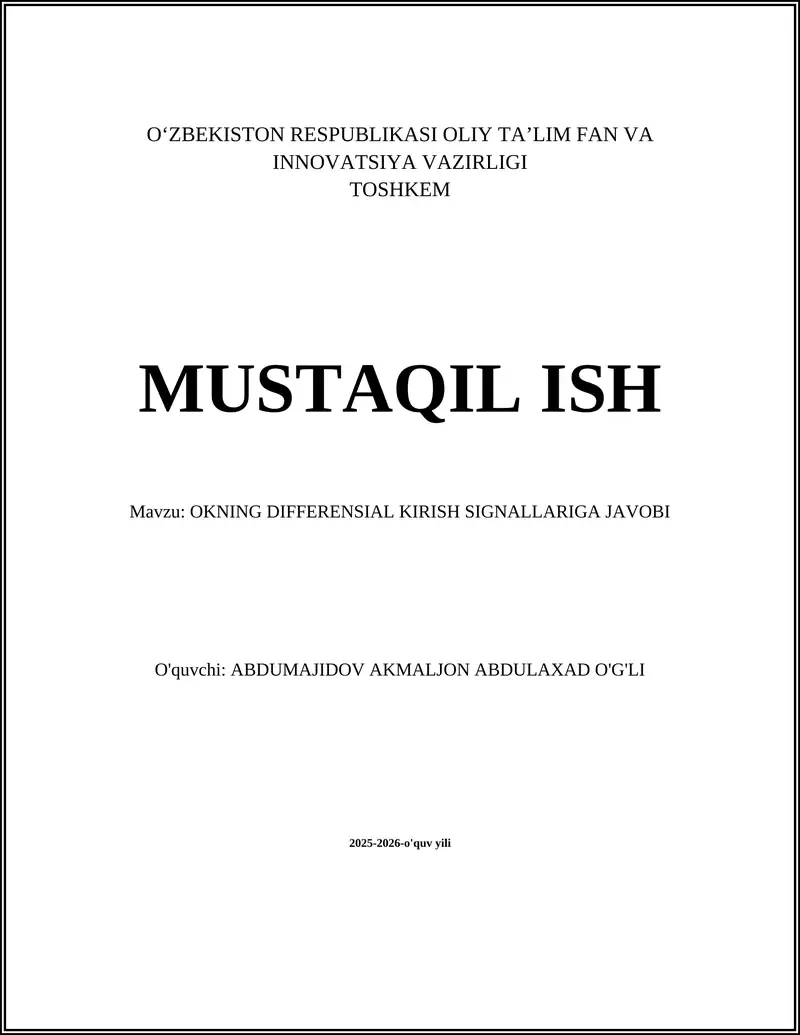 OKNING DIFFERENSIAL KIRISH SIGNALLARIGA JAVOBI