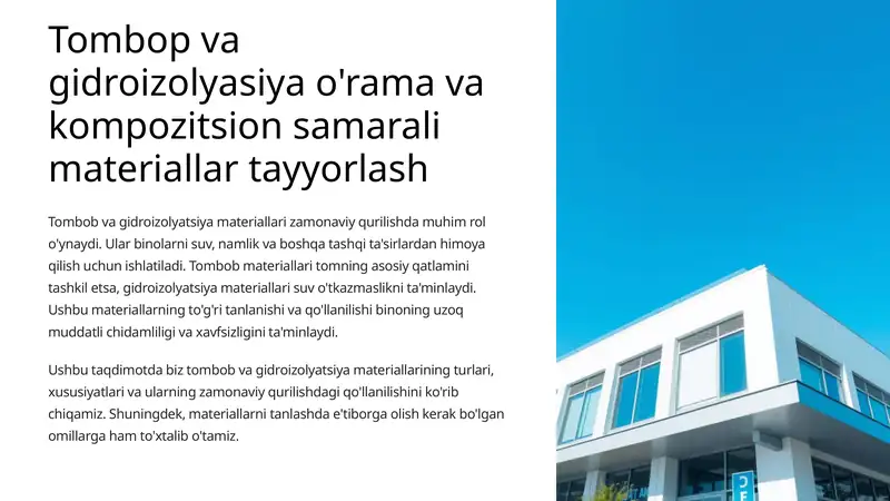 Tombop va gidroizolyasiya o'rama va kompozitsion samarali materiallar tayyorlash