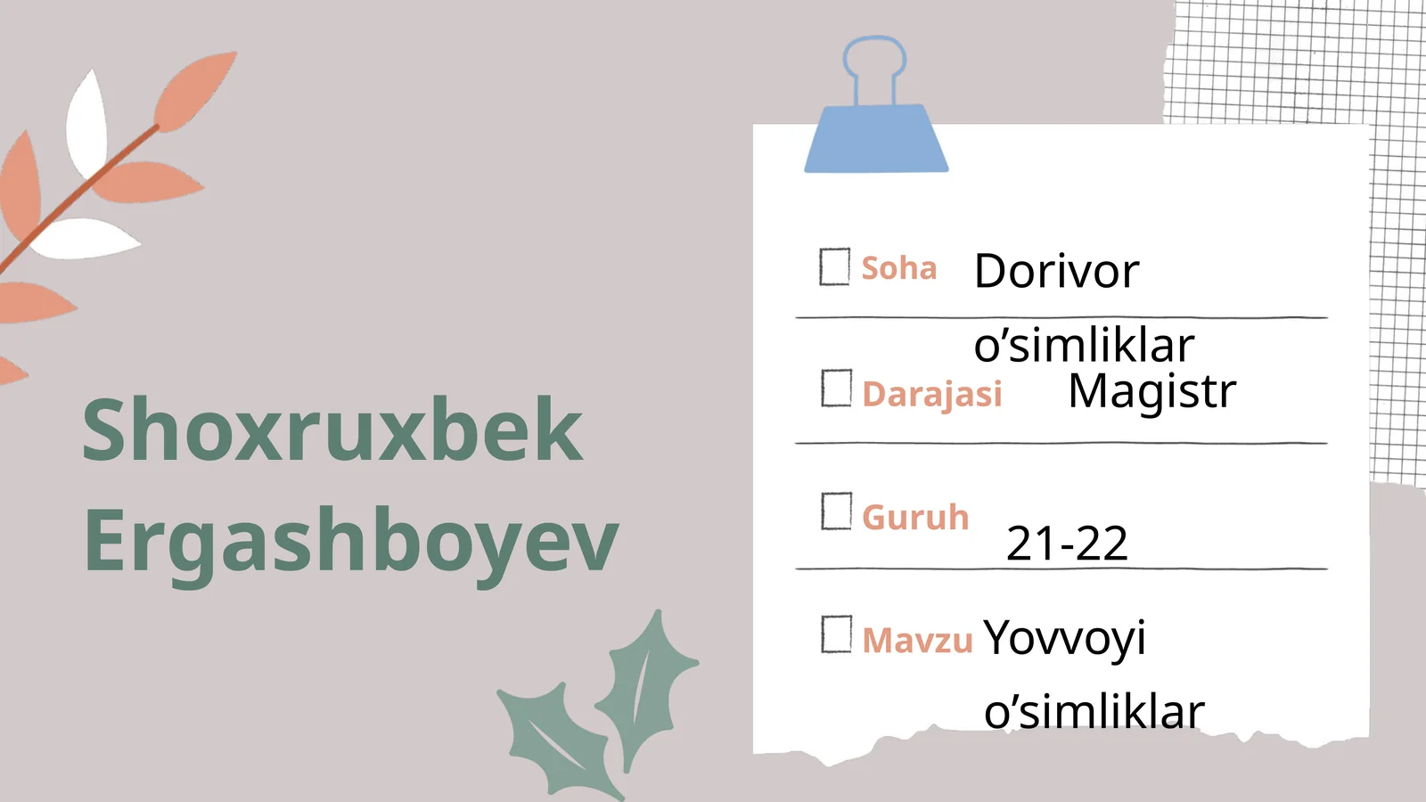 Yovvoyidorivor O’simliklari