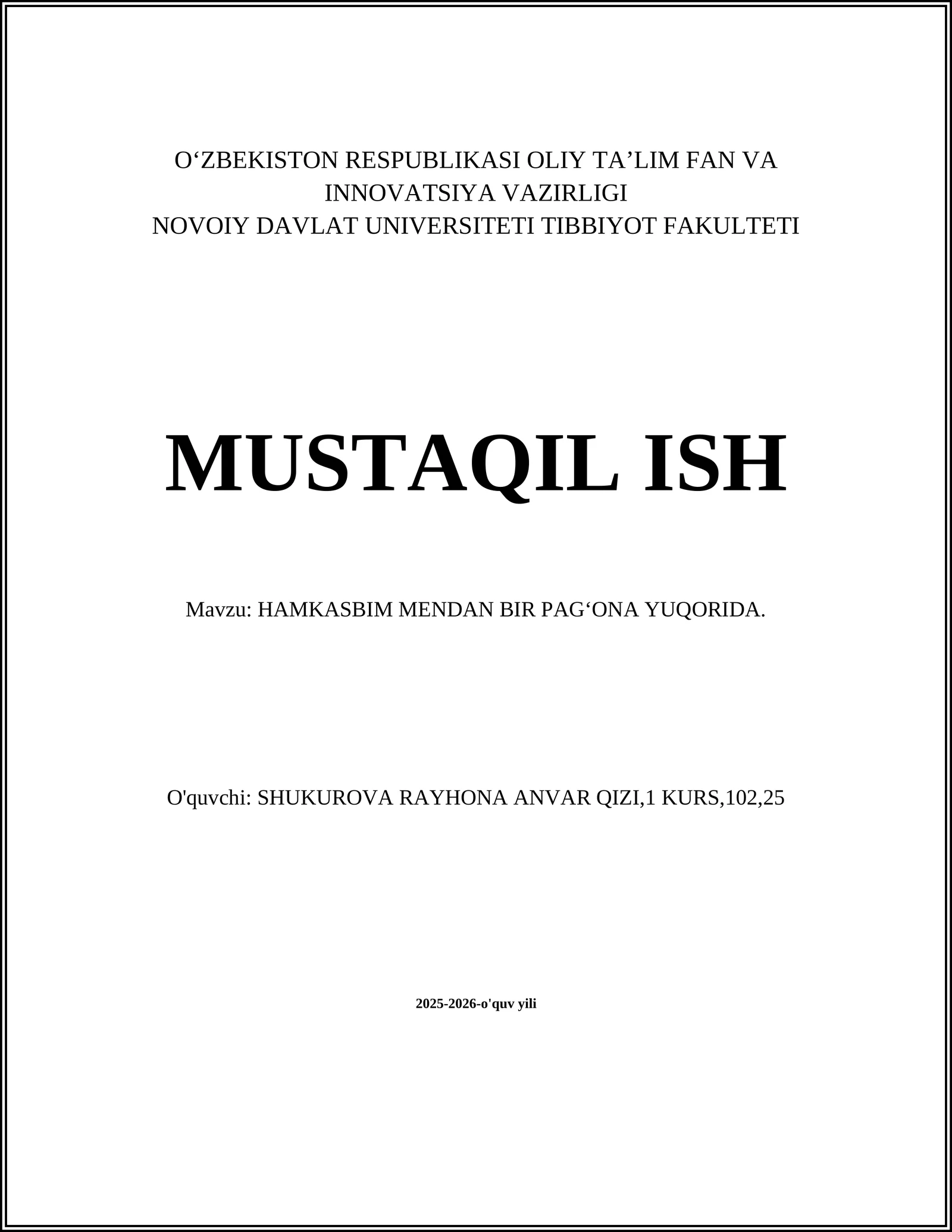 HAMKASBIM MENDAN BIR PAGʻONA YUQORIDA