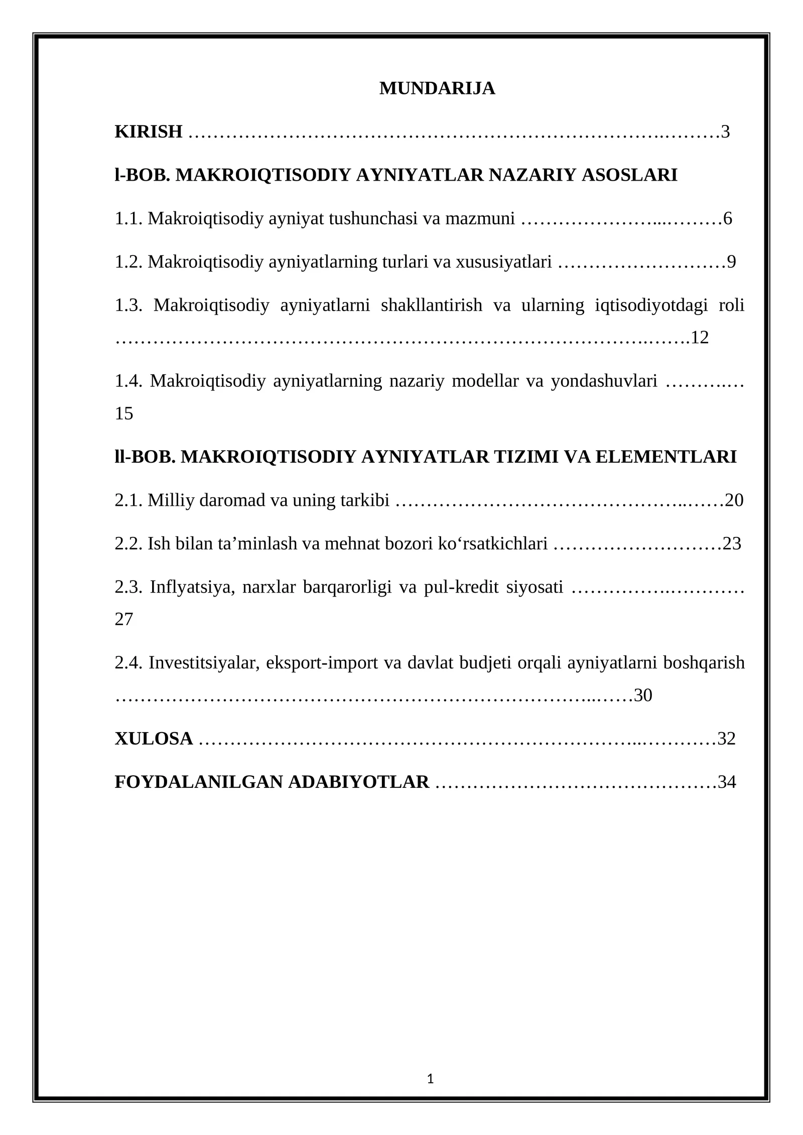 MAKROIQTISODIY AYNIYATLAR