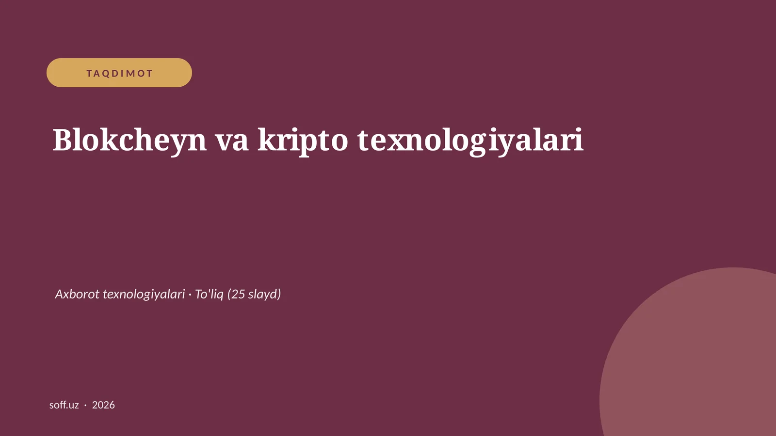 Blokcheyn va kripto texnologiyalari