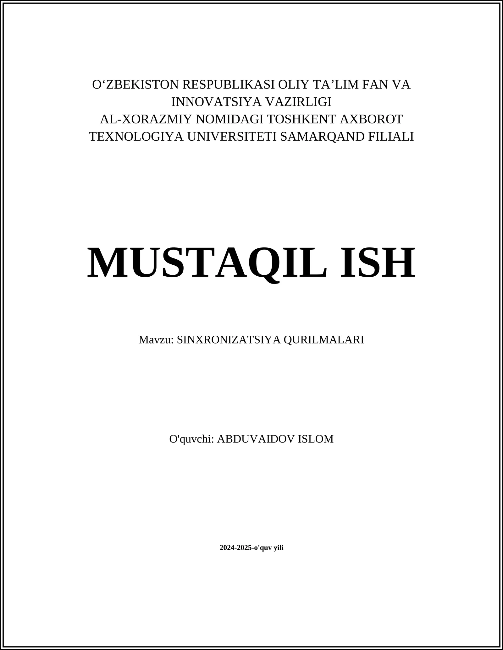 SINXRONIZATSIYA QURILMALARI