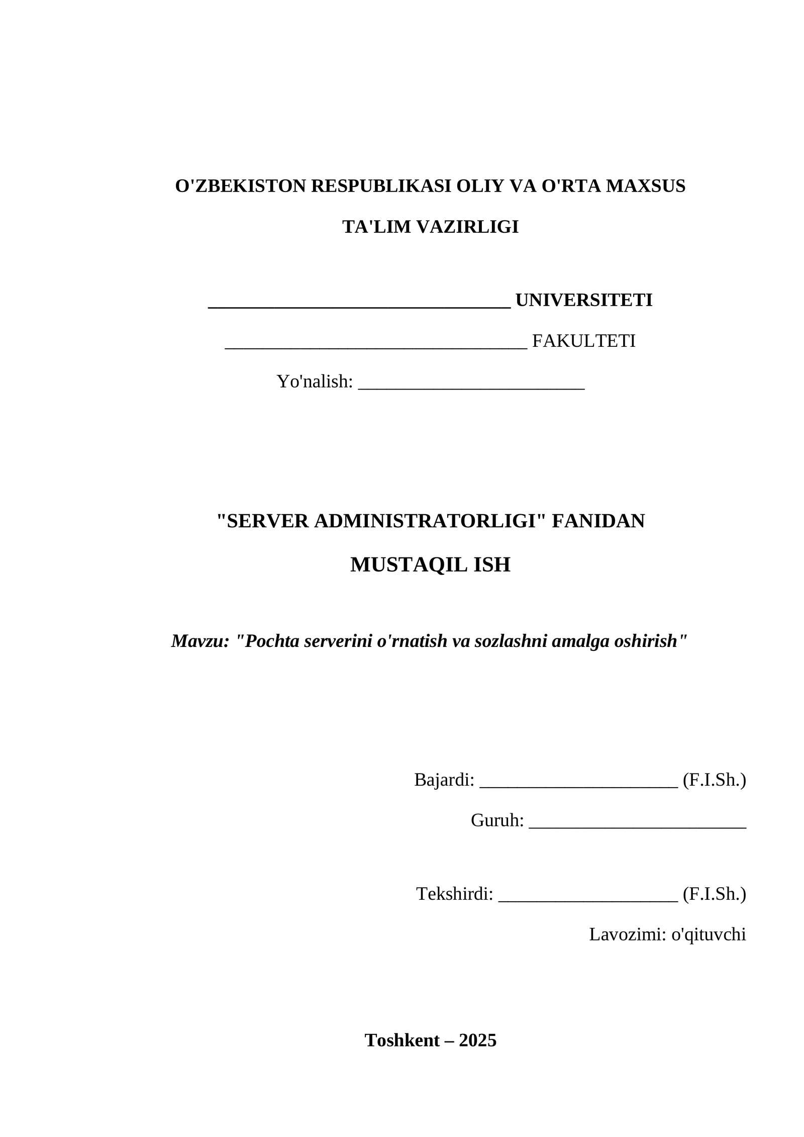 Pochta serverini o‘rnatish va sozlashni amalga oshirish