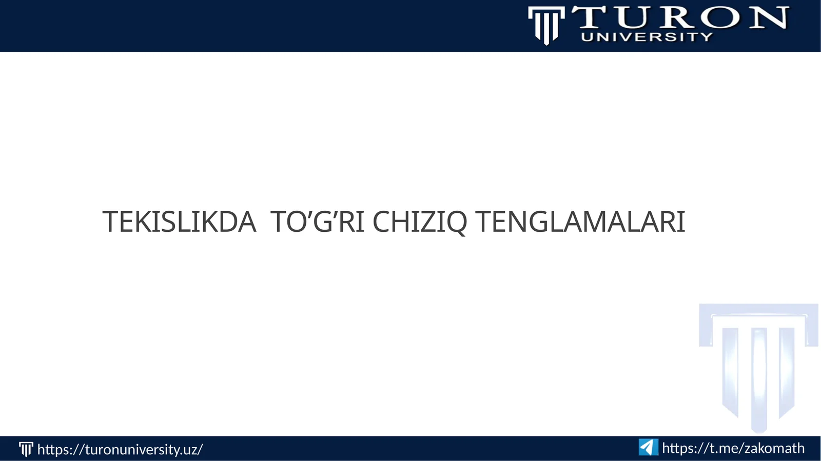 TEKISLIKDA TO’G’RI CHIZIQ TENGLAMALARI