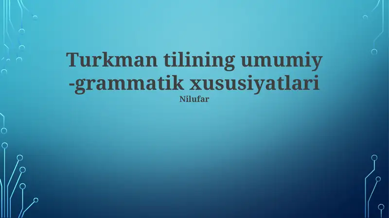 This book covers the general grammatical features of the Turkmen language including morphology, phonology, and syntax