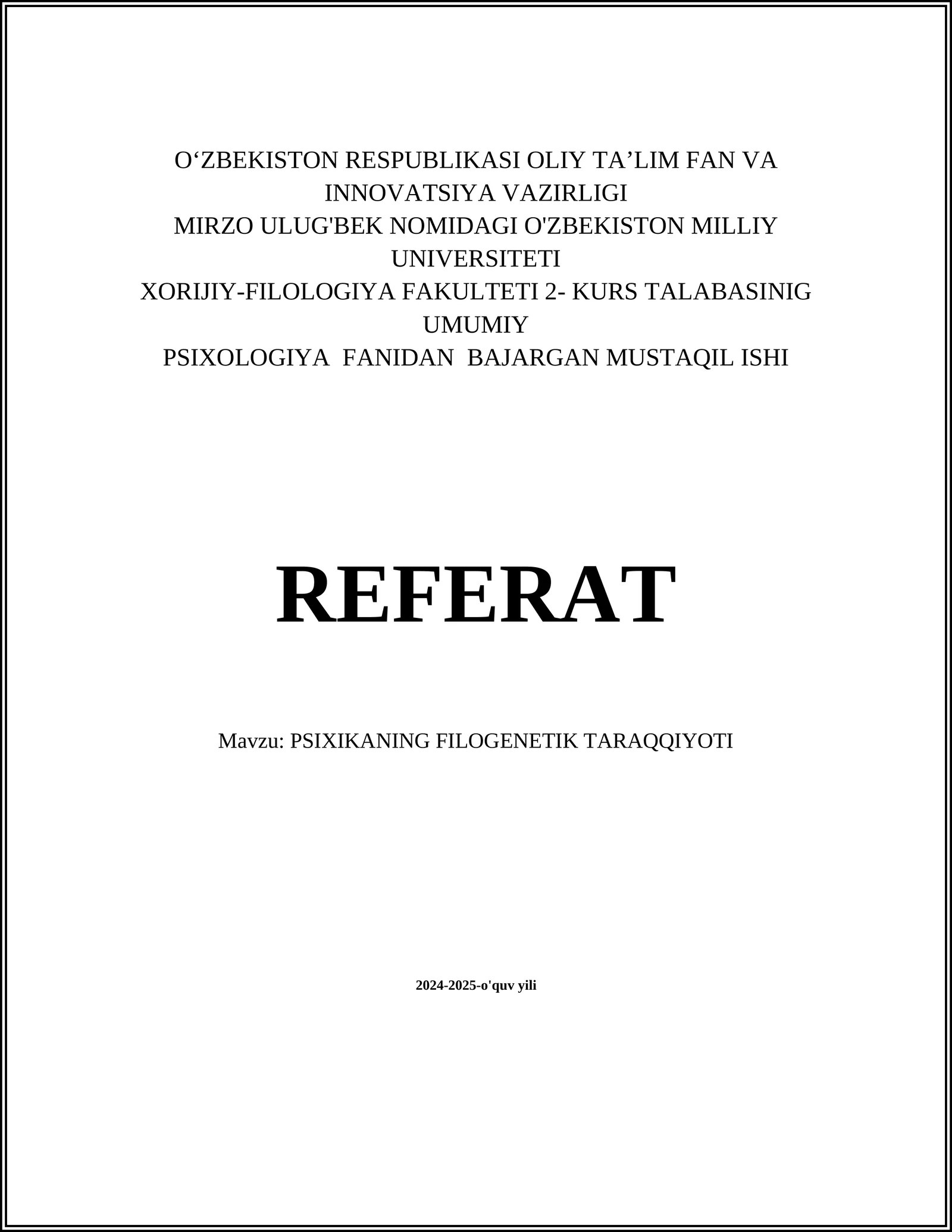 PSIXIKANING FILOGENETIK TARAQQIYOTI