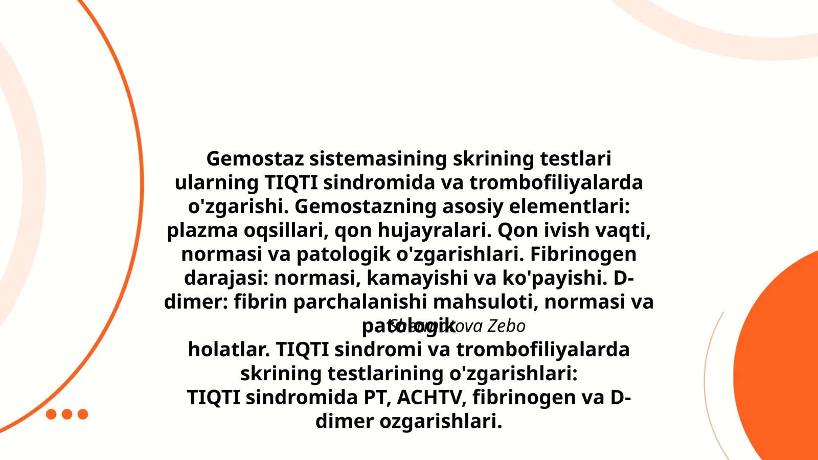 Gemostaz sistemasining skrining testlari
