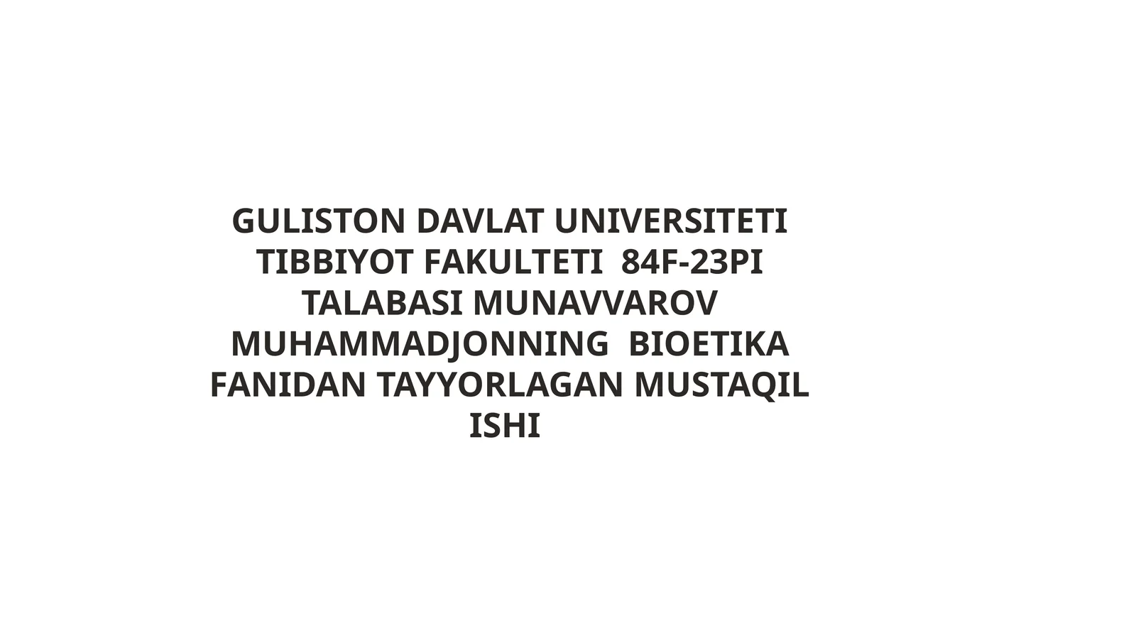 Bioetika fanidan o'quv qo'llanma