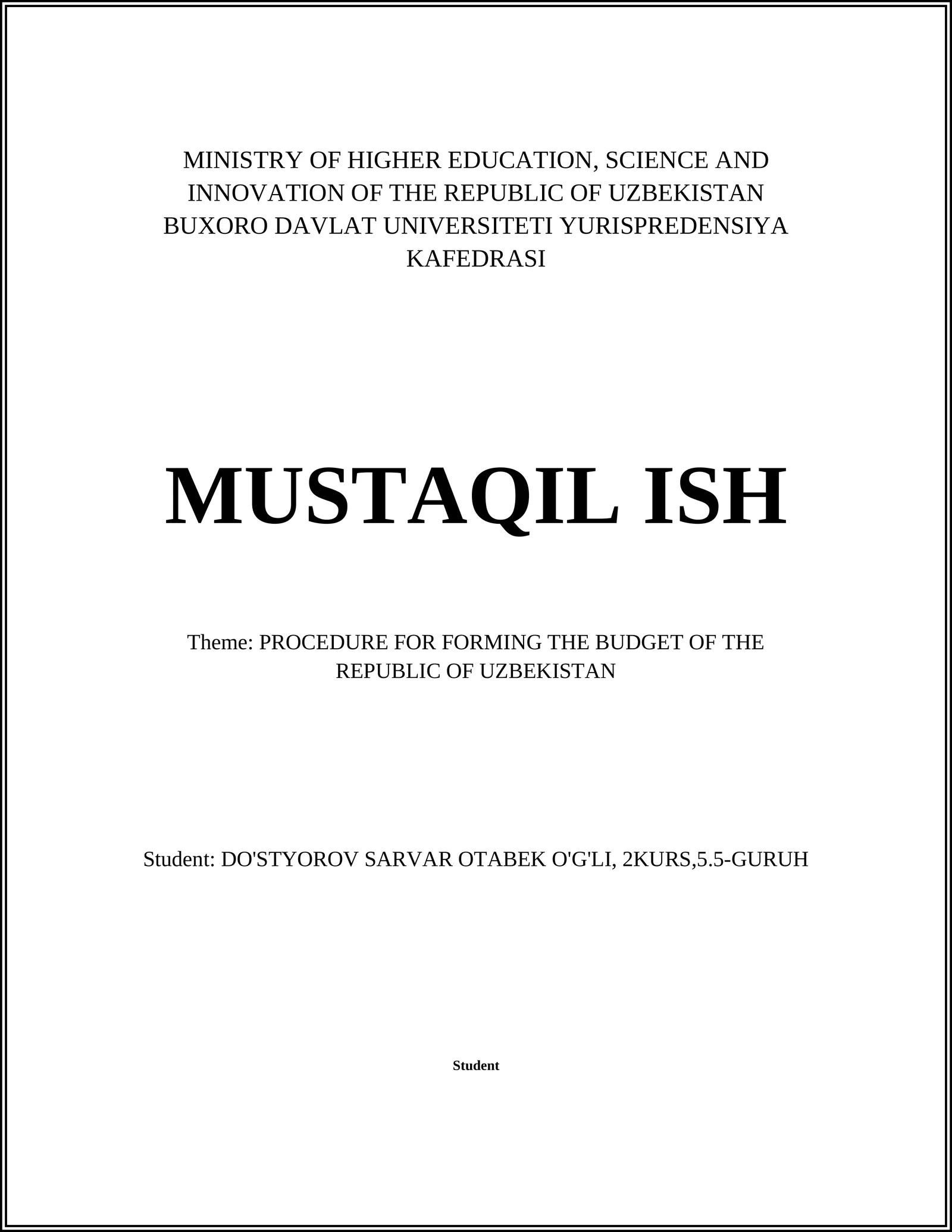 PROCEDURE FOR FORMING THE BUDGET OF THE REPUBLIC OF UZBEKISTAN