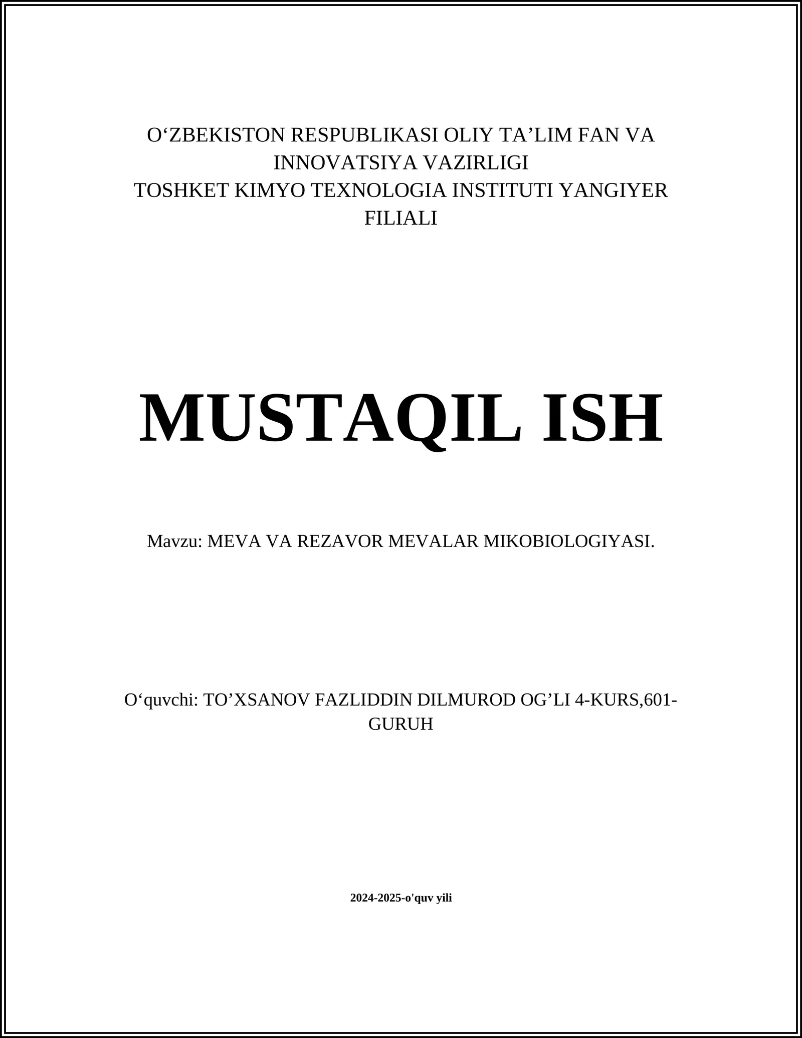 MEVA VA REZAVOR MEVALAR MIKOBIOLOGIYASI