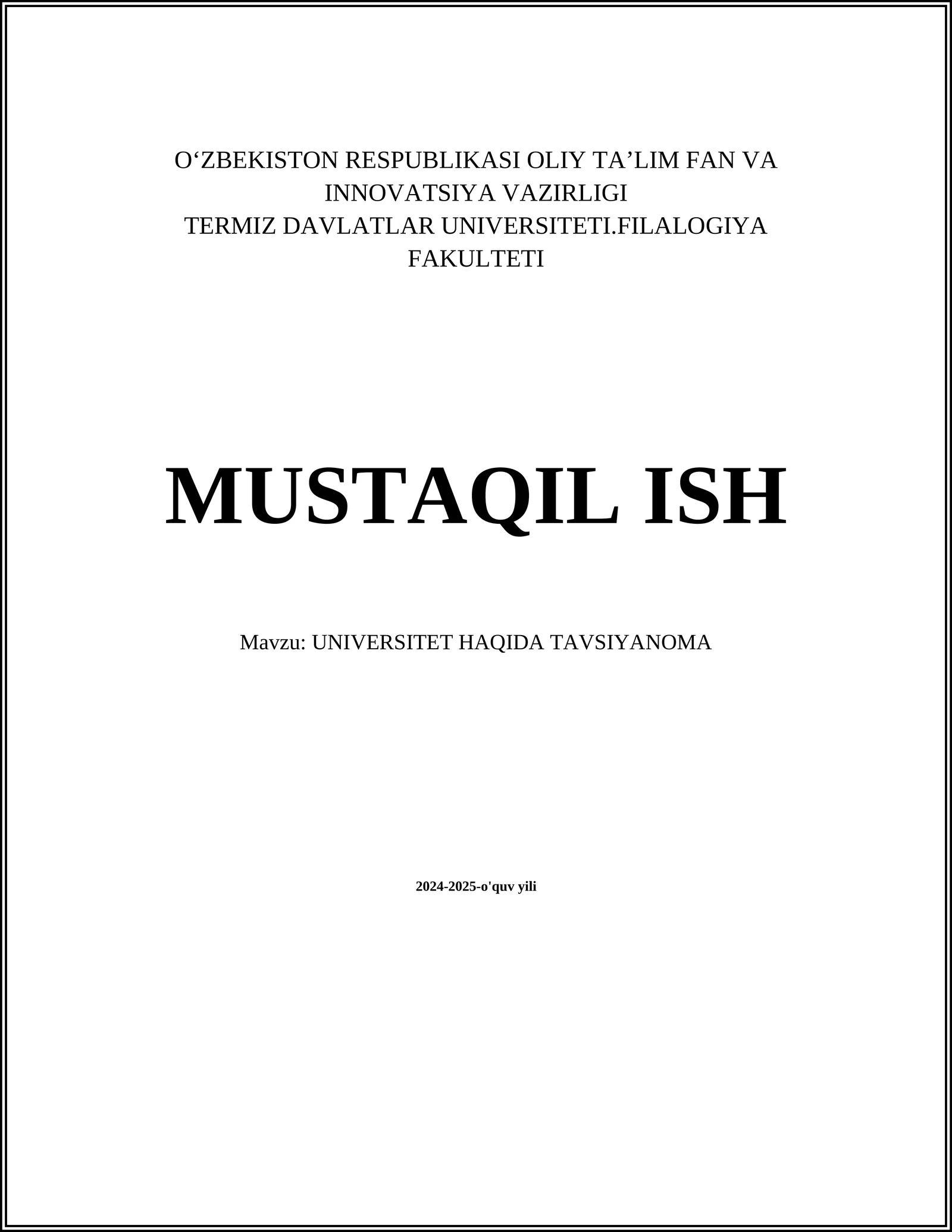 UNIVERSITET HAQIDA TAVSIYANOMA