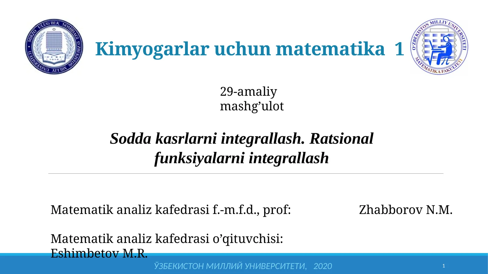 Kimyogarlar uchun matematika 1