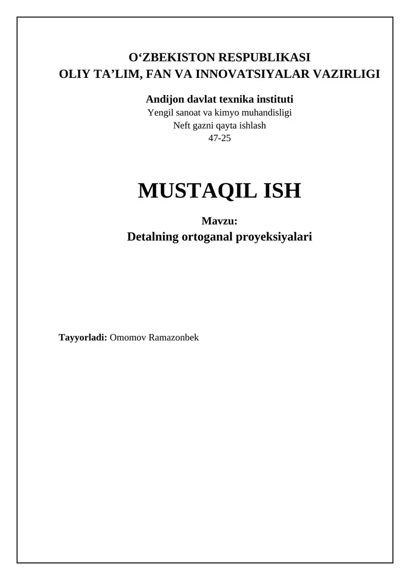 Ortogonal Proektsiyalar Asoslari