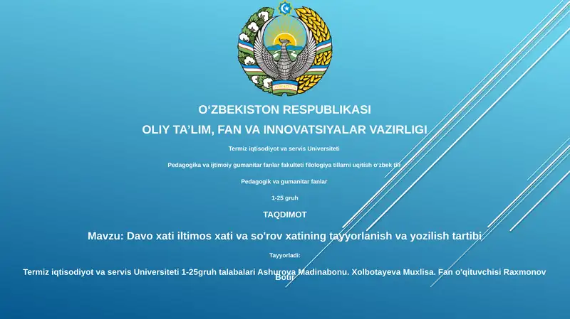 Davo xati iltimos xati va so'rov xatining tayyorlanish va yozilish tartibi