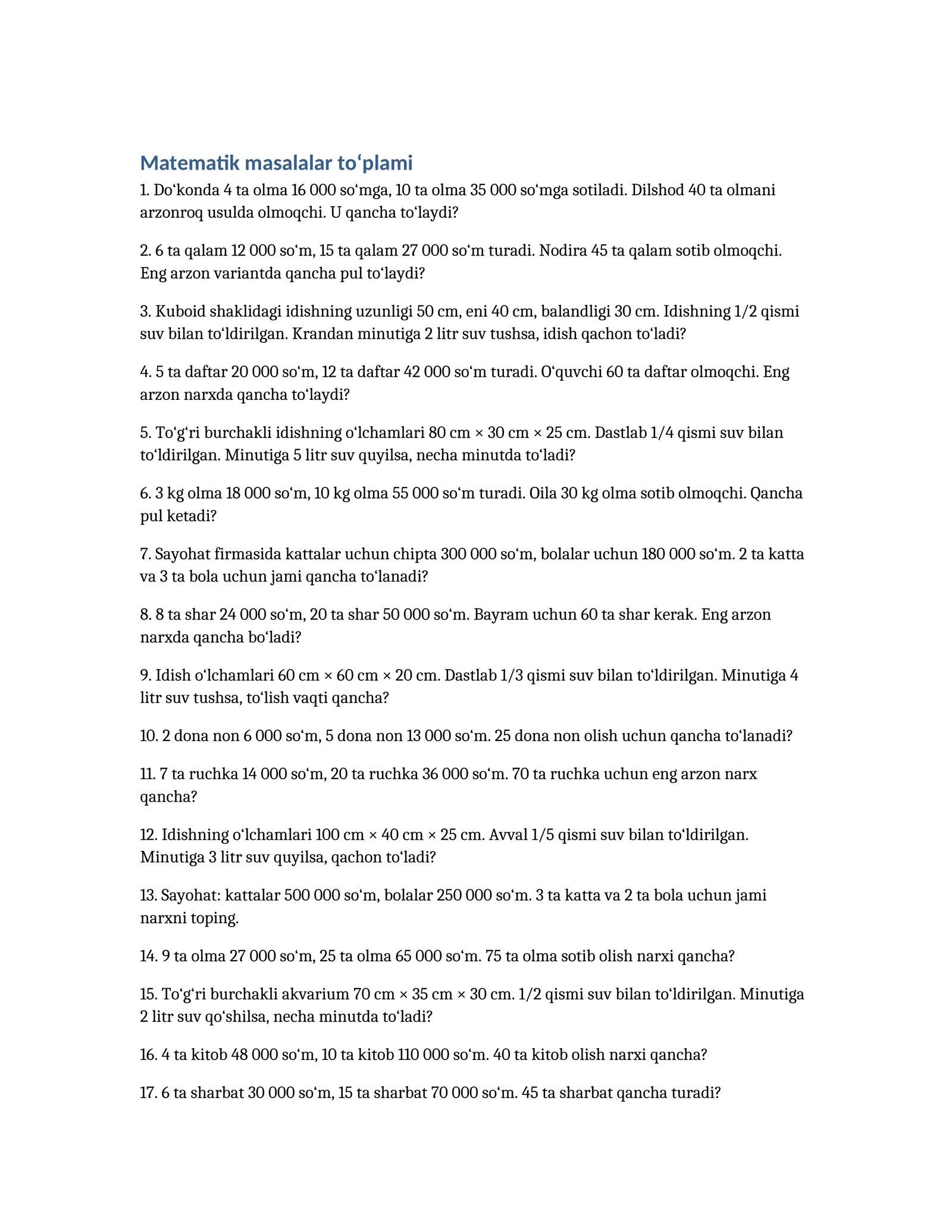 Matematik masalalar to‘plami