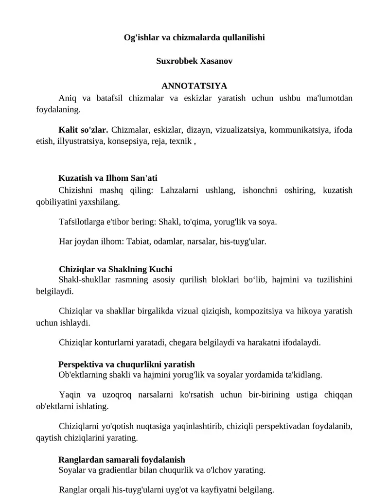 Og'ishlar va chizmalarda qullanilishi