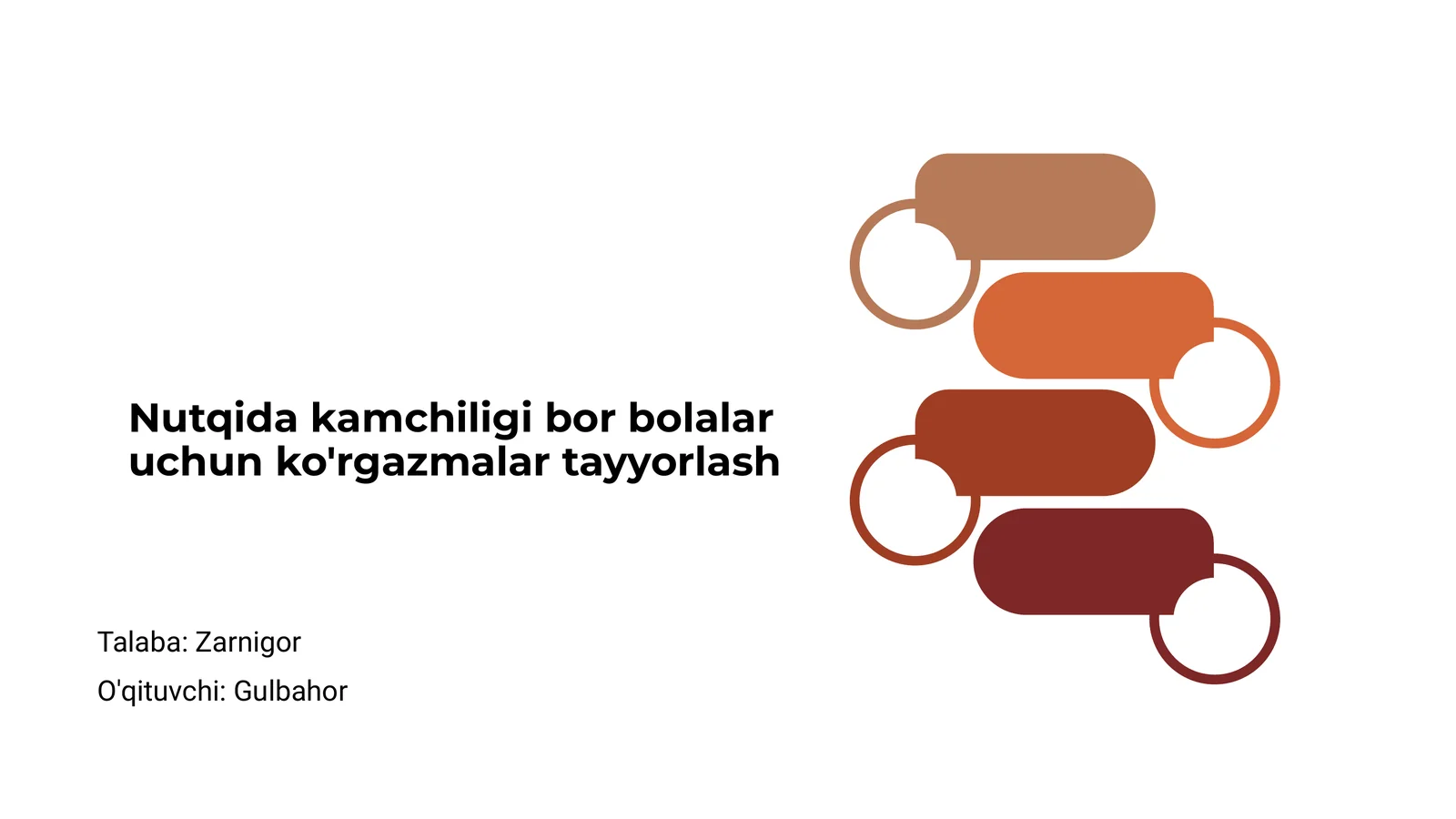 Nutqida kamchiligi bor bolalar uchun ko'rgazmalar tayyorlash