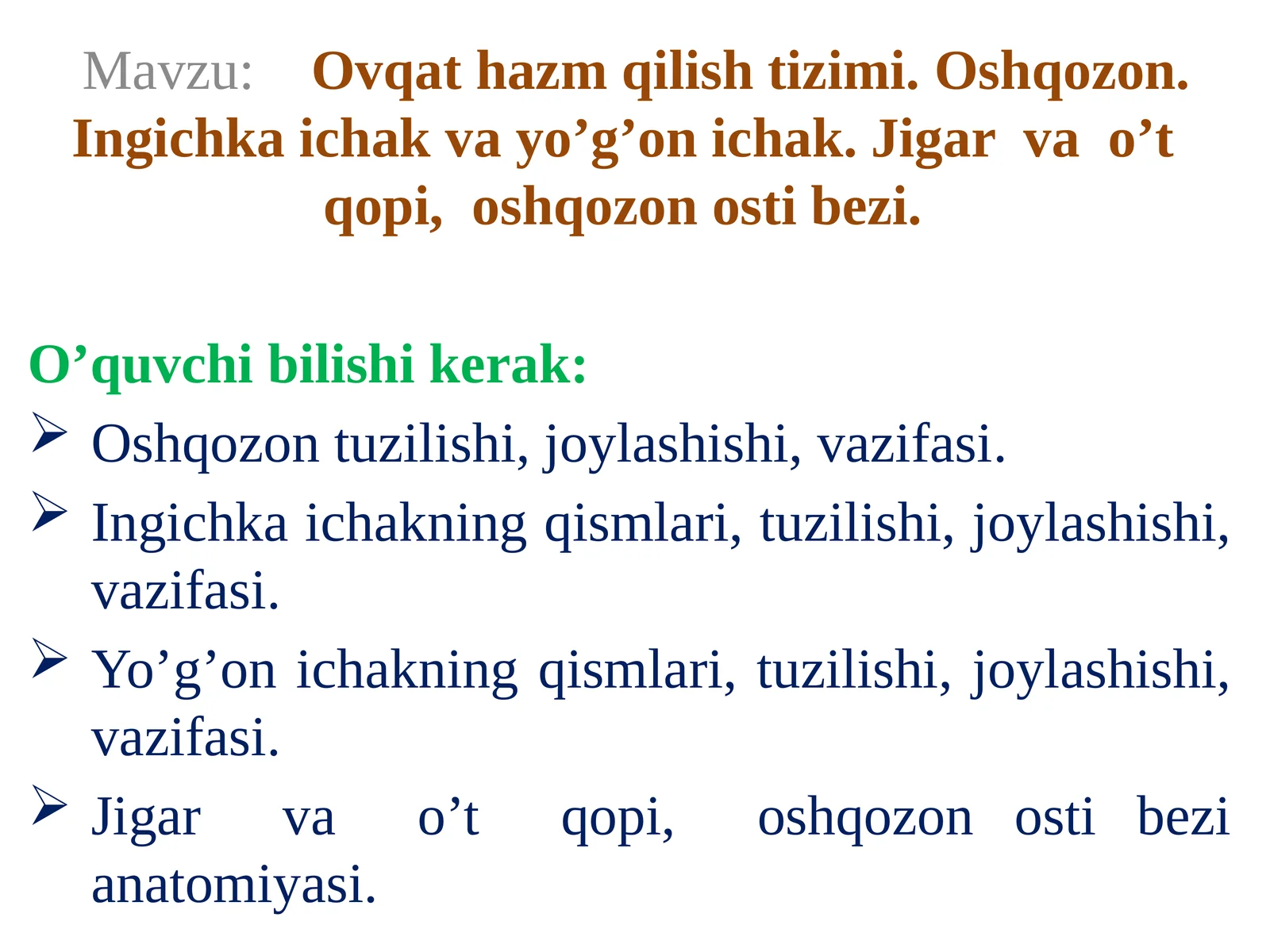 Oshqozon va ichak tizimlari anatomiyasi