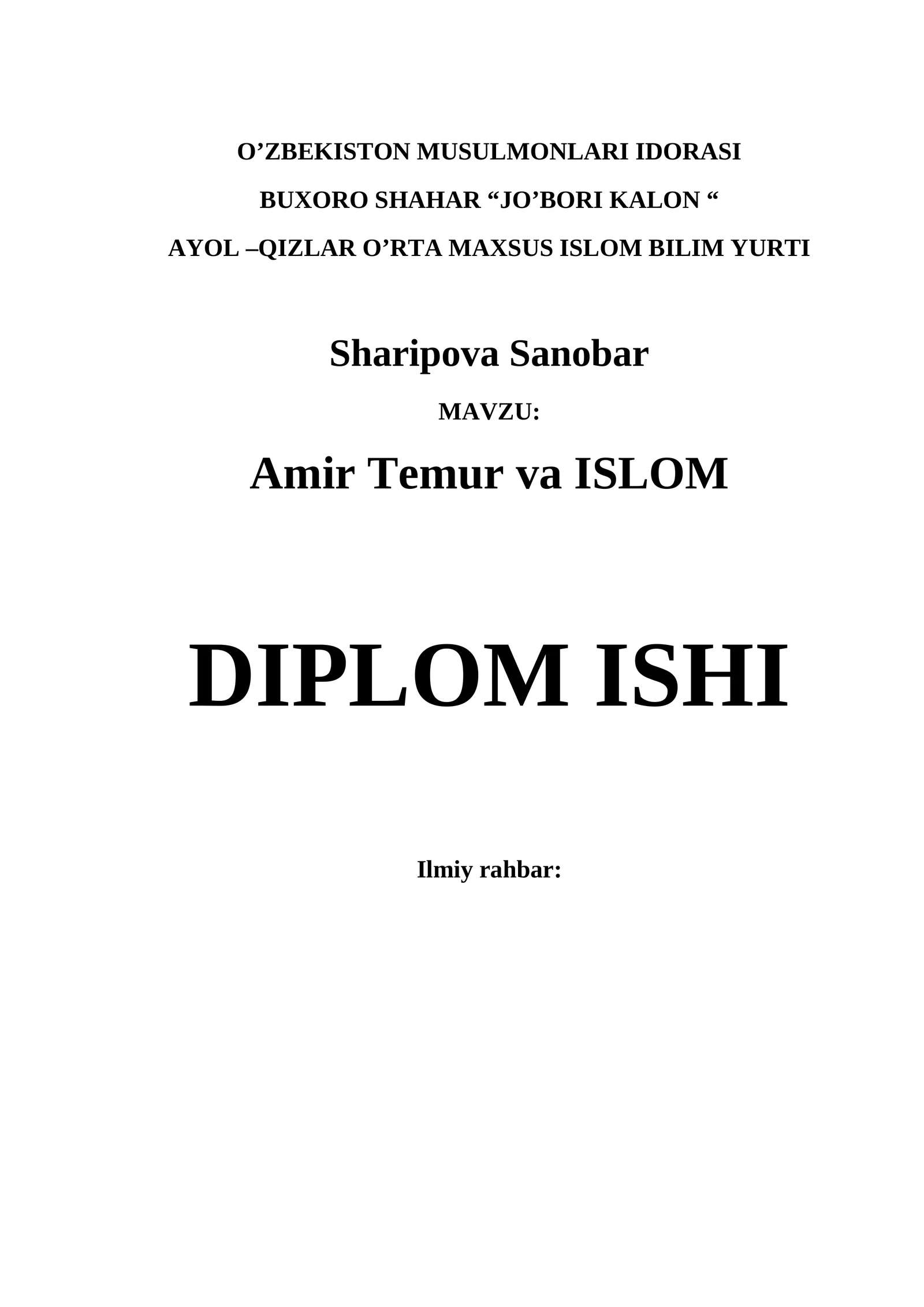 Amir Temur va ISLOM DIPLOM ISHI