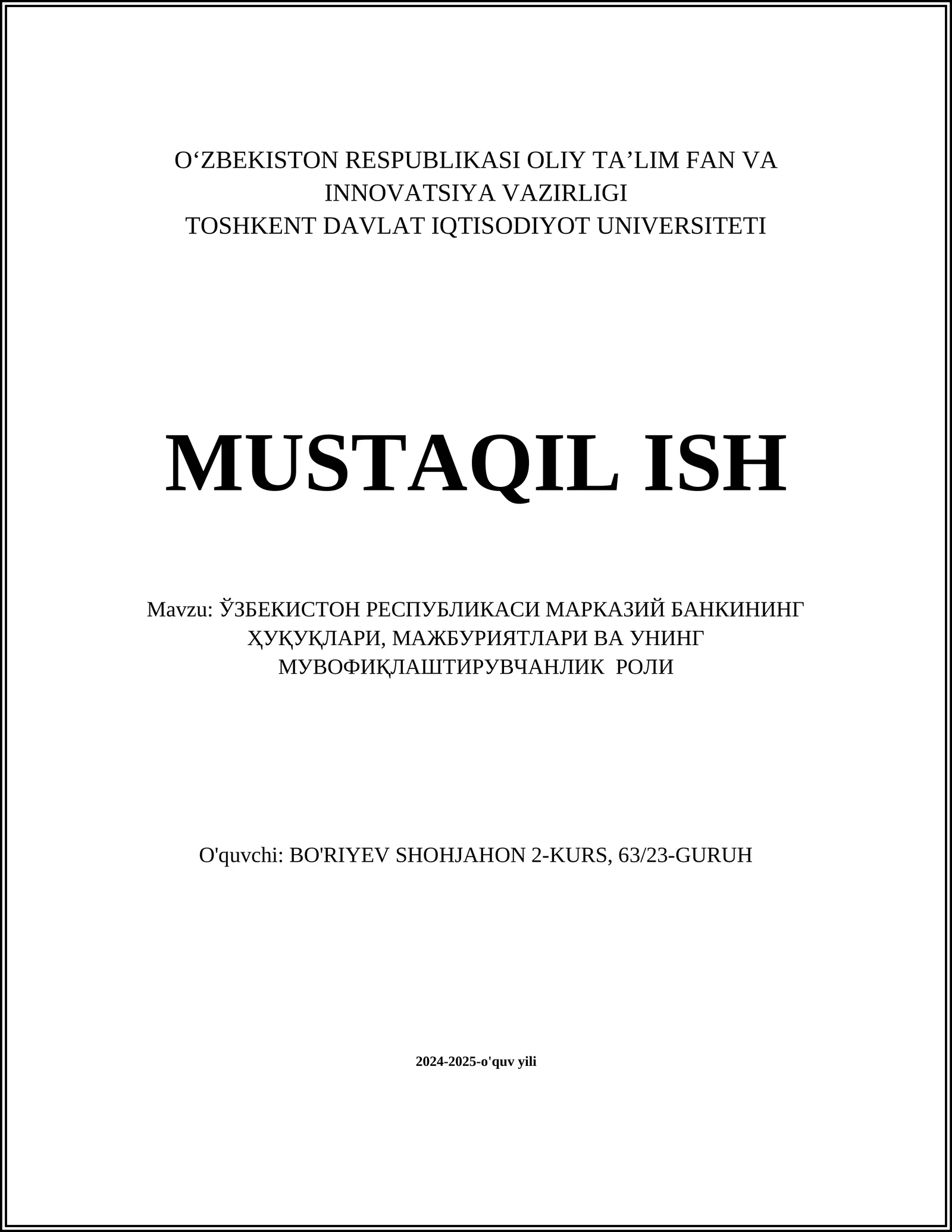Ўзбекистон Республикаси Марказий банкнинг Ҳуқуқлари, Мажбуриятлари ва унинг Мувофиқлаштирувчанлик Роли