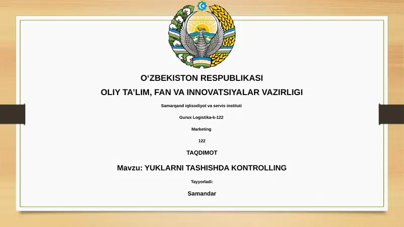 YUKLARNI TASHISHDA KONTROLLING