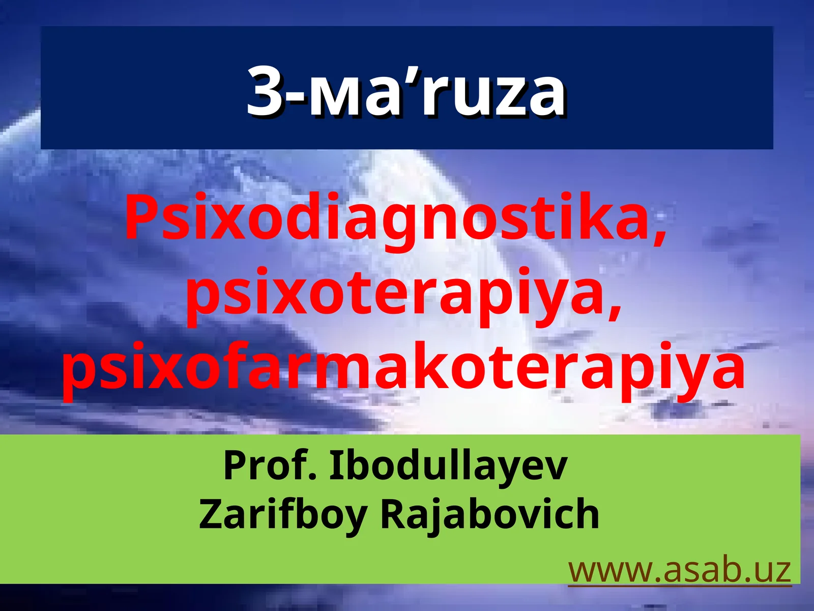 Ma'ruzaning asosiy vazifalari Dori bilan davolashga haddan tashqari berilmadikmi? Buyuk psixoterapev