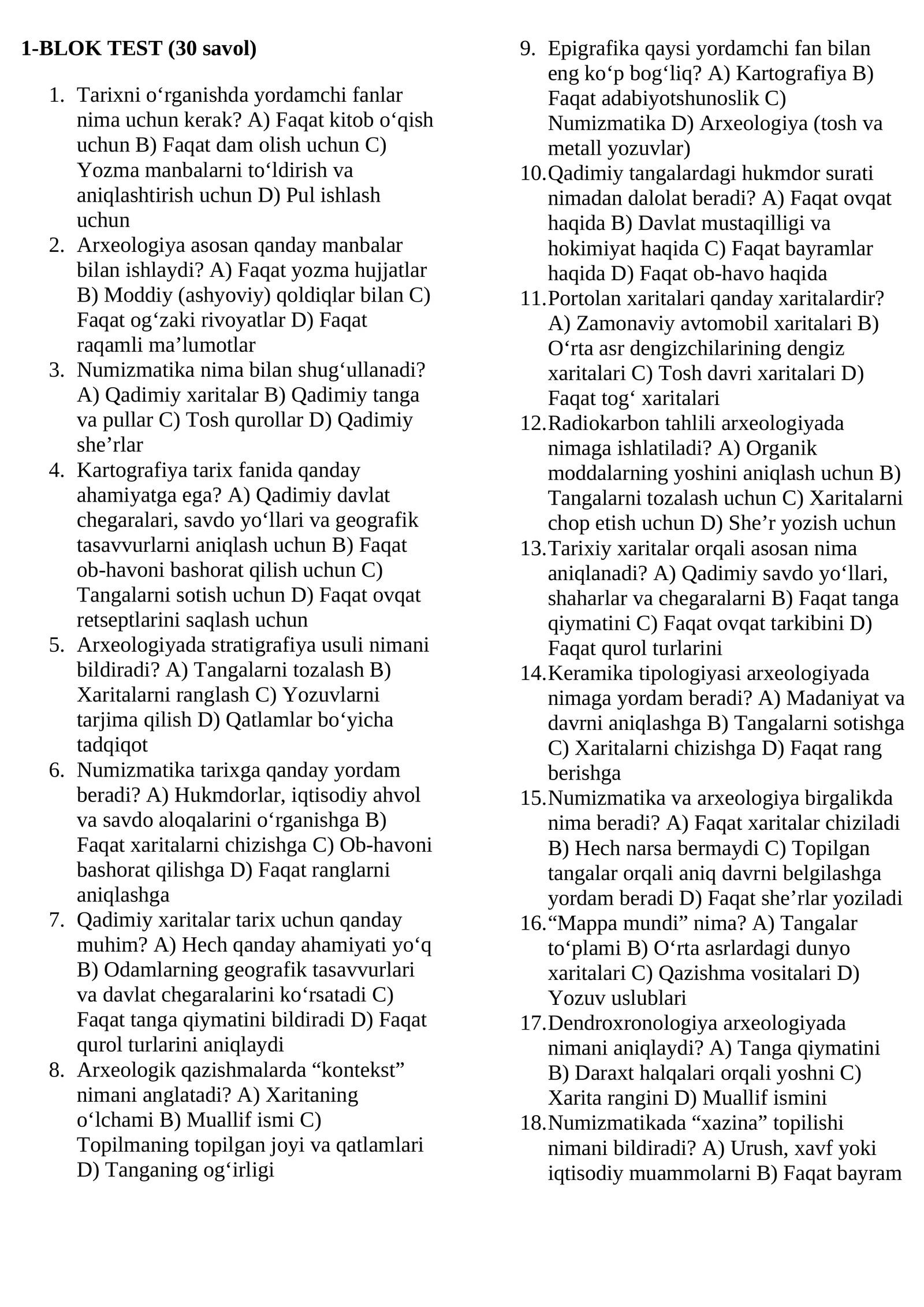 5-sinf Tarix1-BLOK TEST (30 savol)