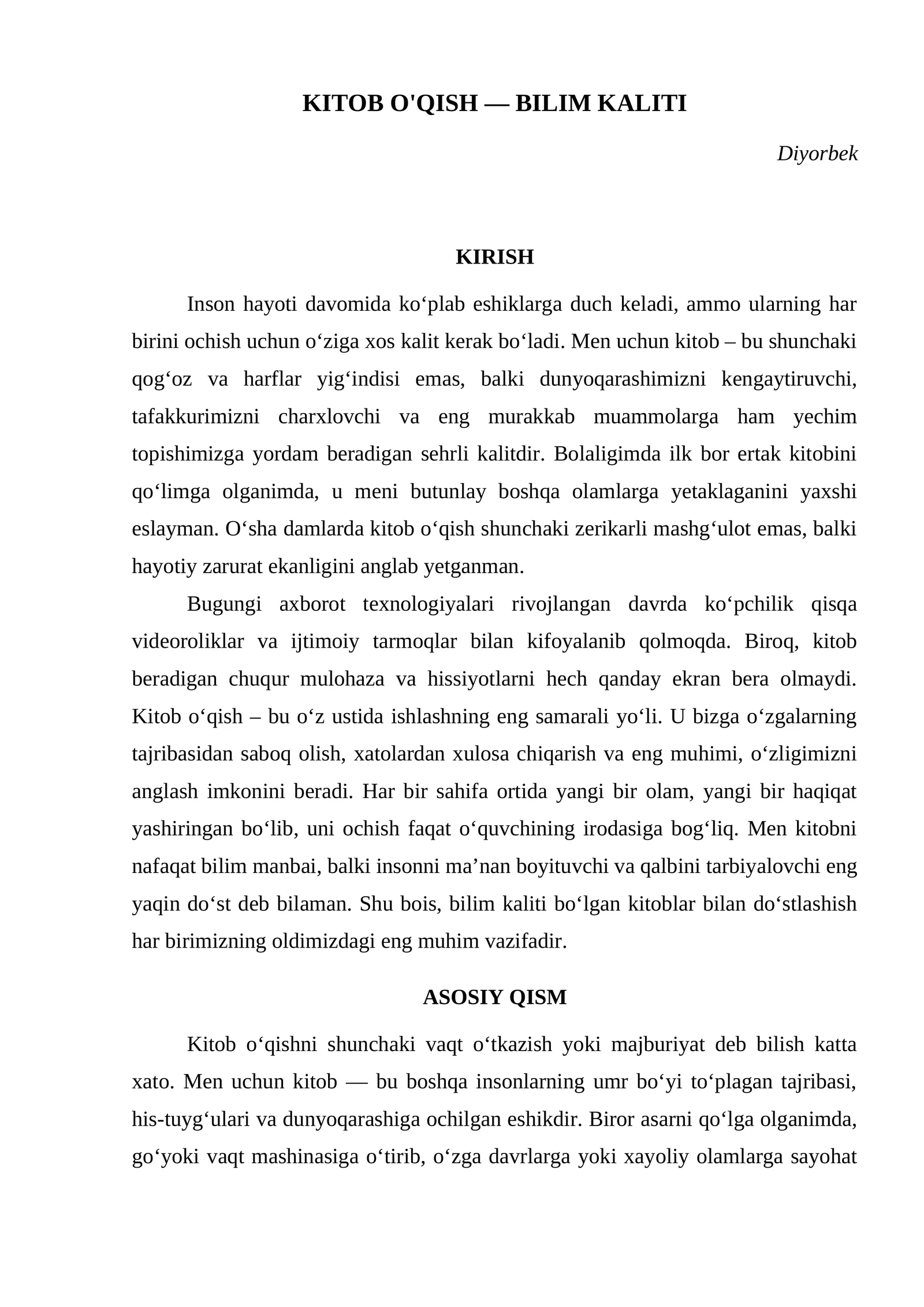 KITOB O'QISH — BILIM KALITI