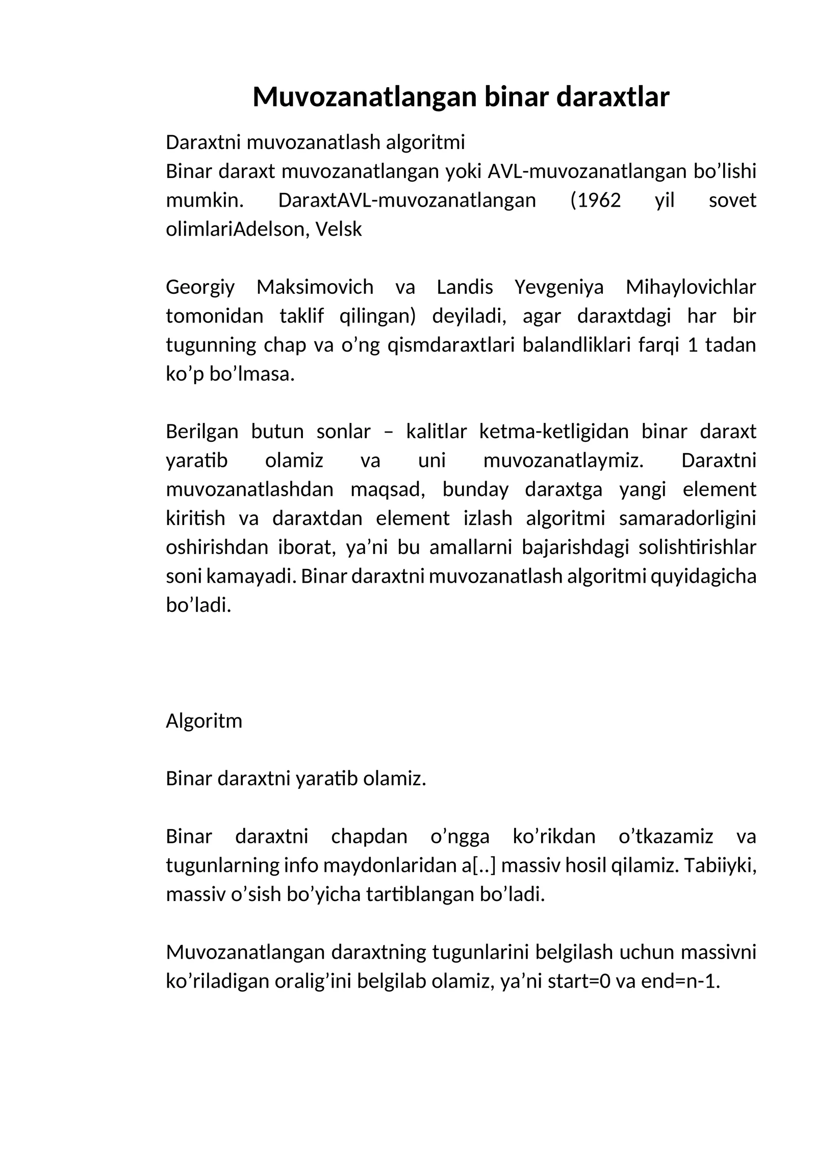 Muvozanatlangan binar daraxtlar