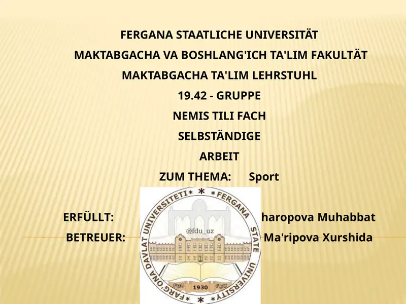 SELBSTÄNDIGE ARBEIT ZUM THEMA Sport