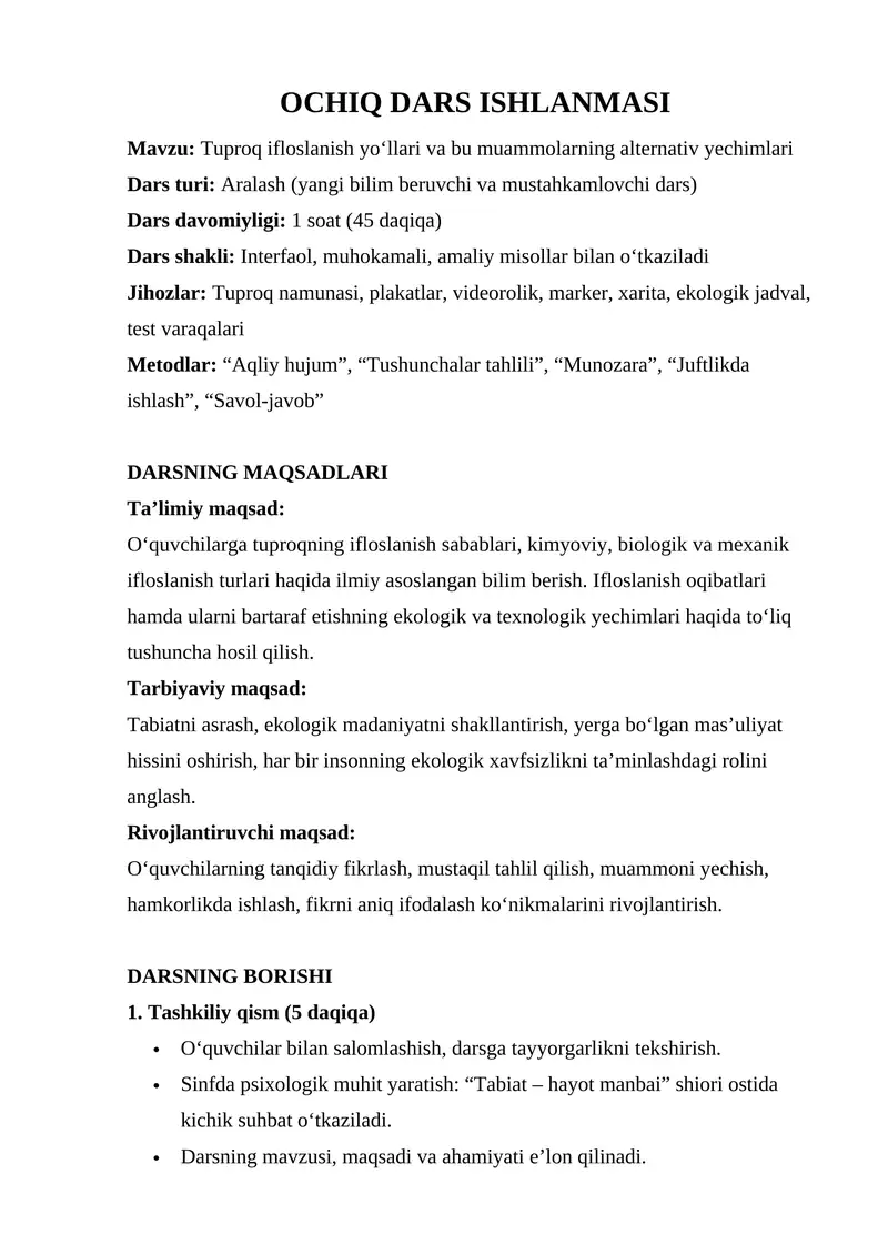 Tuproq ifloslanish yo‘llari va bu muammolarning alternativ yechimlari