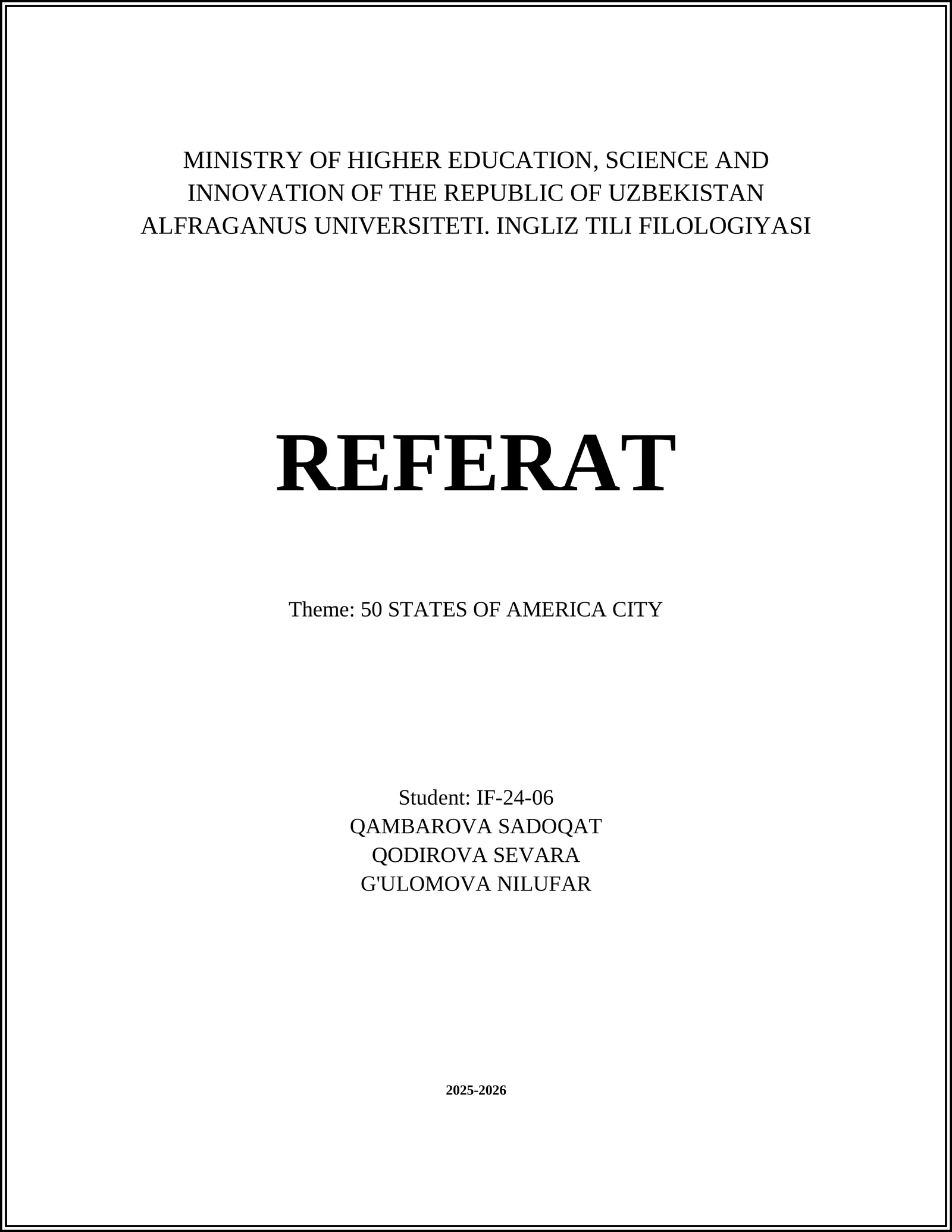 REFERAT: 50 STATES OF AMERICA CITY