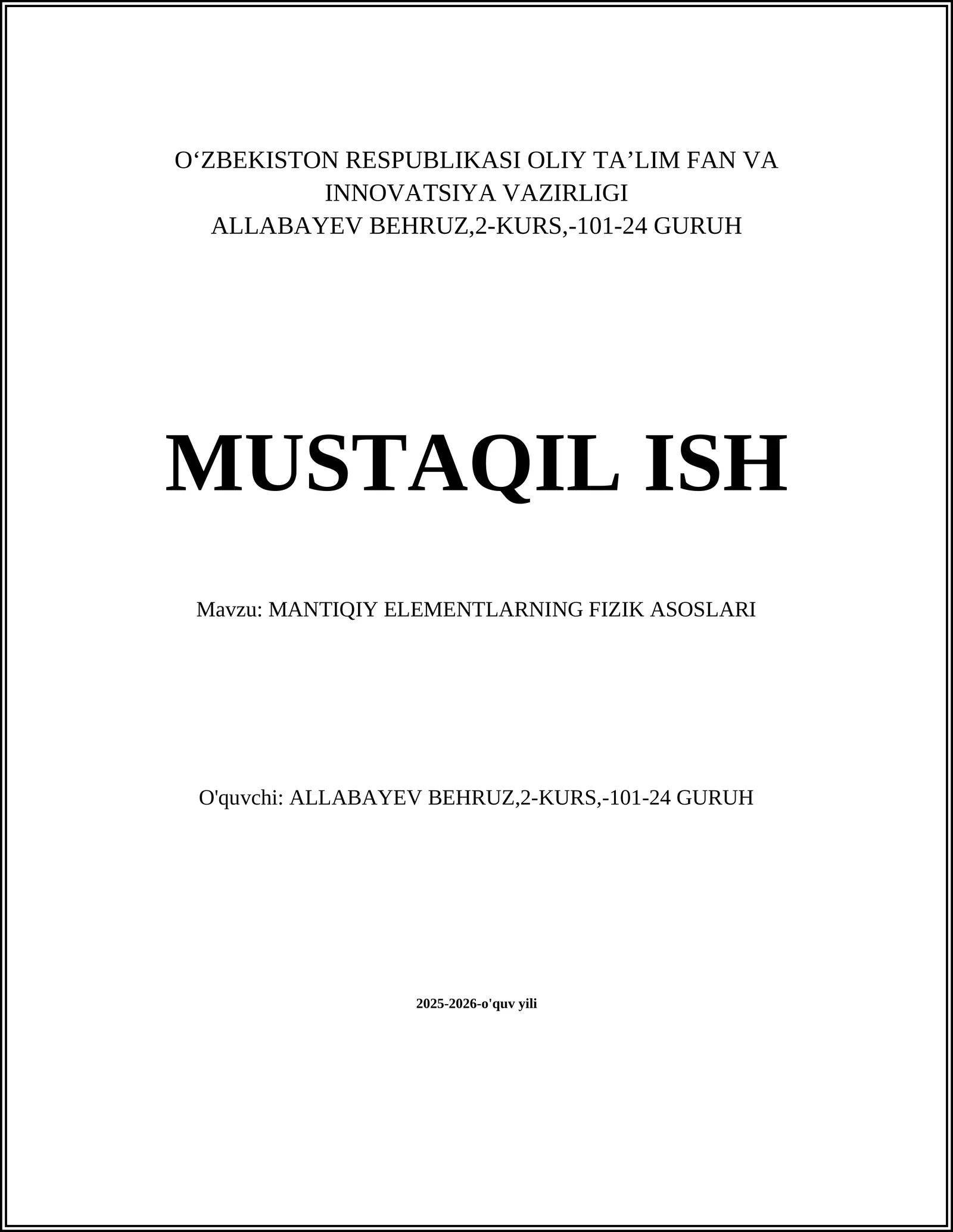 MANTIQIY ELEMENTLARNING FIZIK ASOSLARI