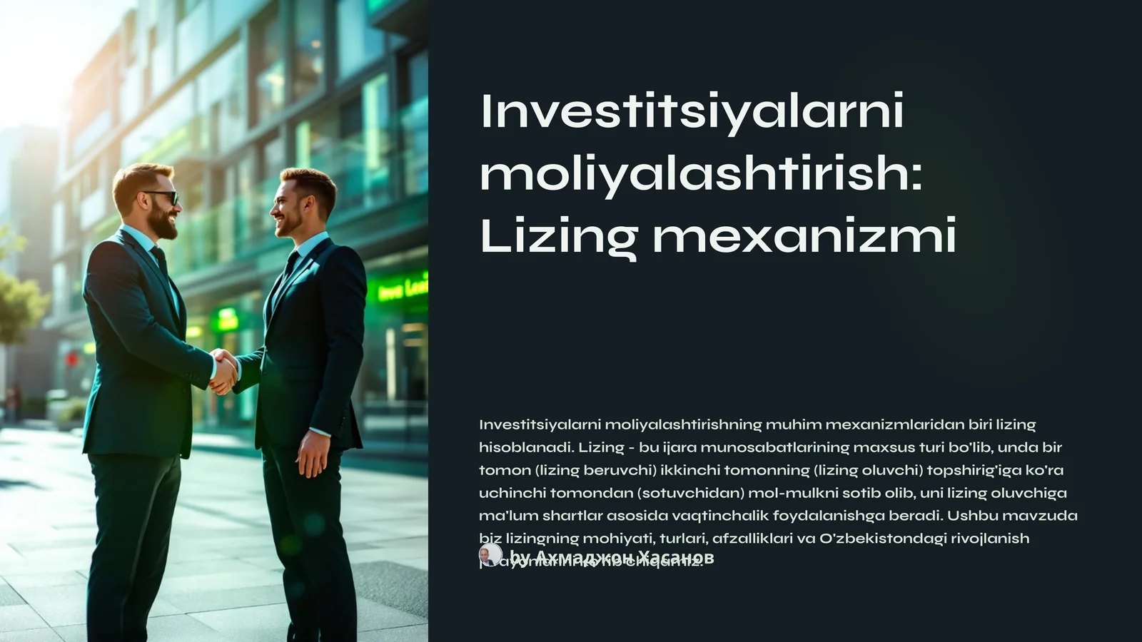Investitsiyalarni moliyalashtirish: Lizing mexanizmi