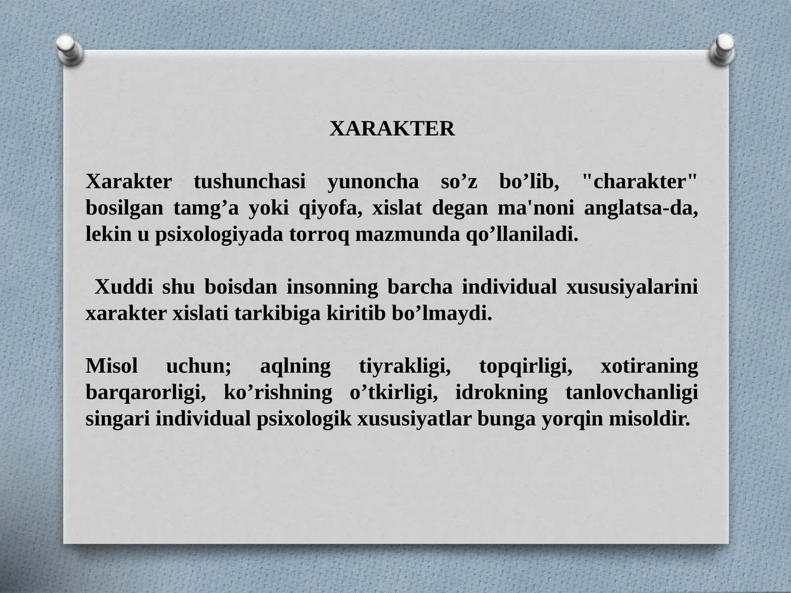 Ma’ruzada tebran maharakatlarning kinematikasi, dinamikasi va energetikasi haqida ma’lumotlar beriladi