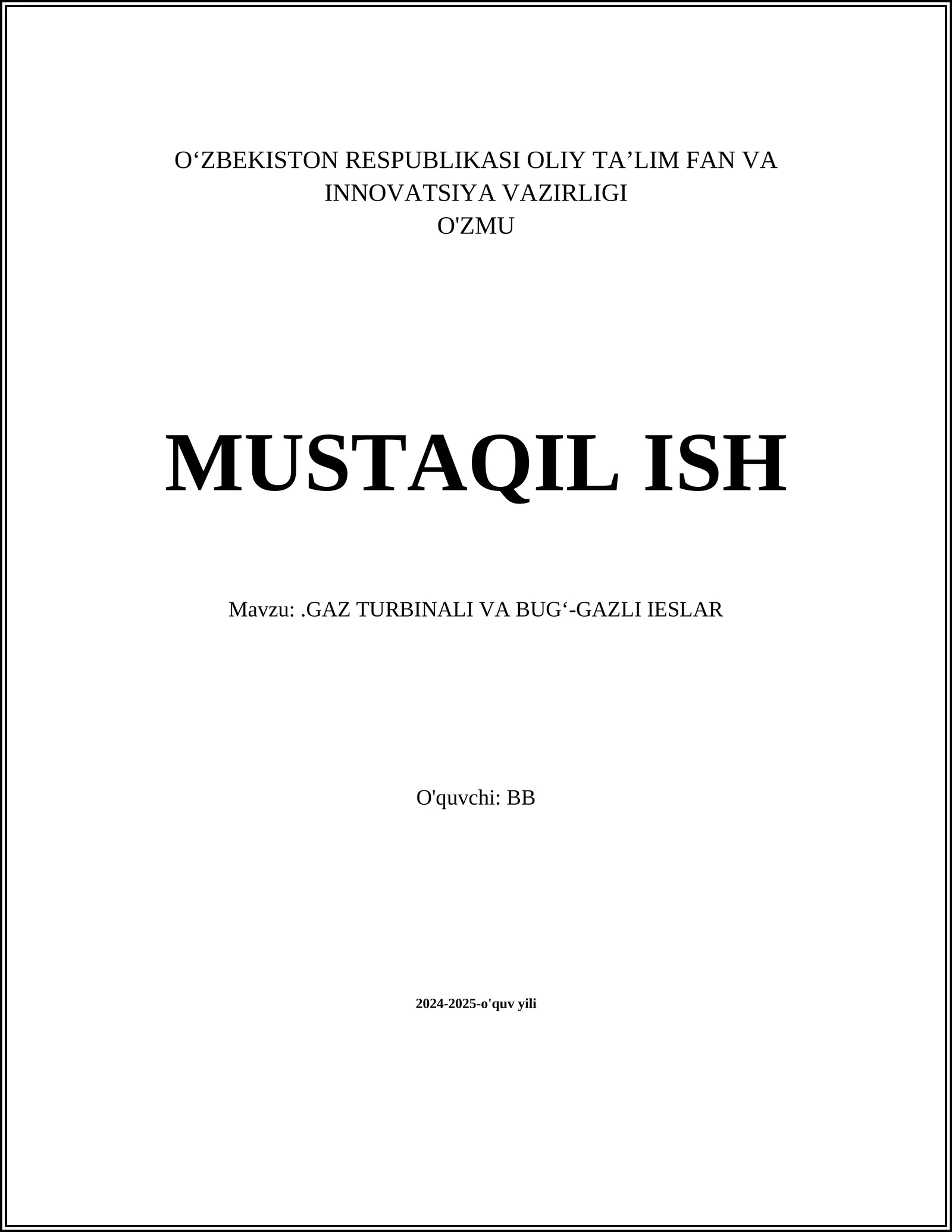 GAZ TURBINALI VA BUGʻ-GAZLI IESLAR