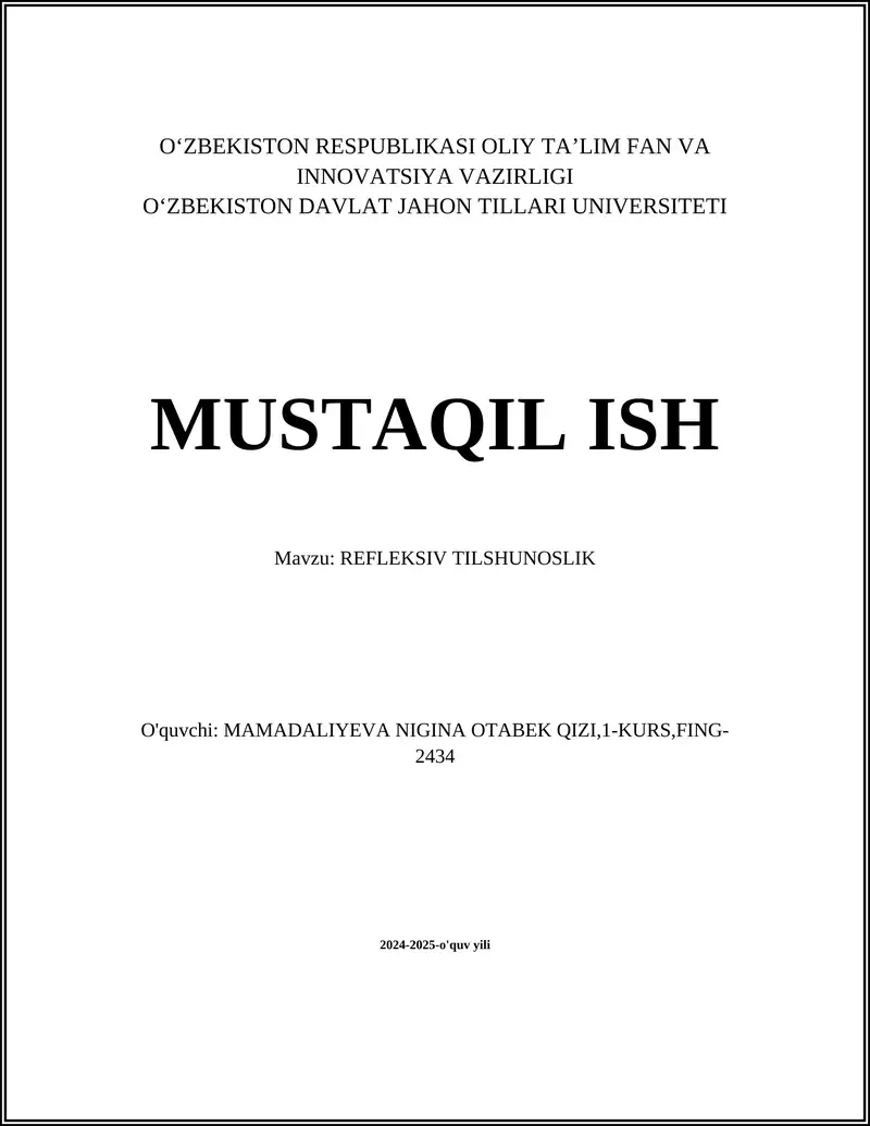 REFLEKSIV TILSHUNOSLIK