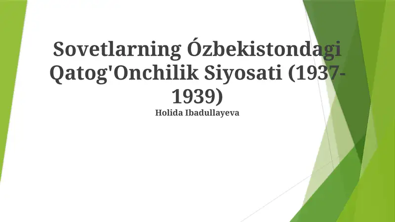 Sovetlarning Ózbekistondagi Qatog'Onchilik Siyosati (1937-1939)
