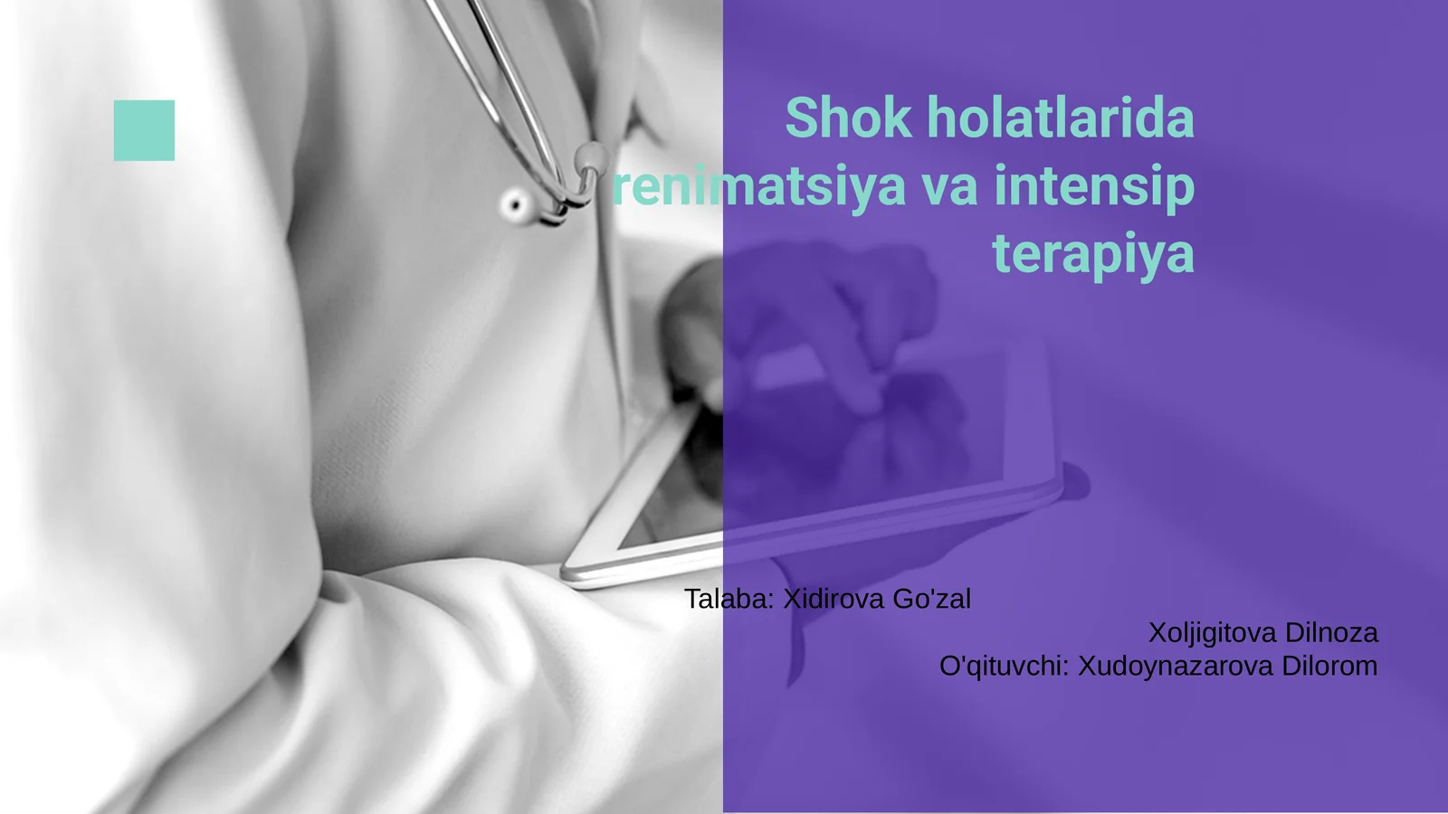 Shok holatlarida renimatsiya va intensip terapiya