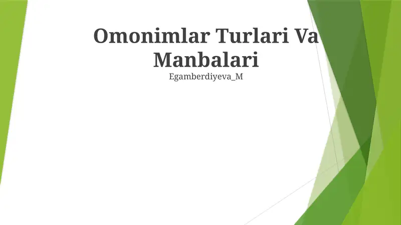 Omonimlar Turlari Va Manbalari