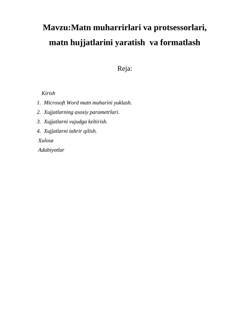 Matn Microsoft Word matn muharini yuklash
