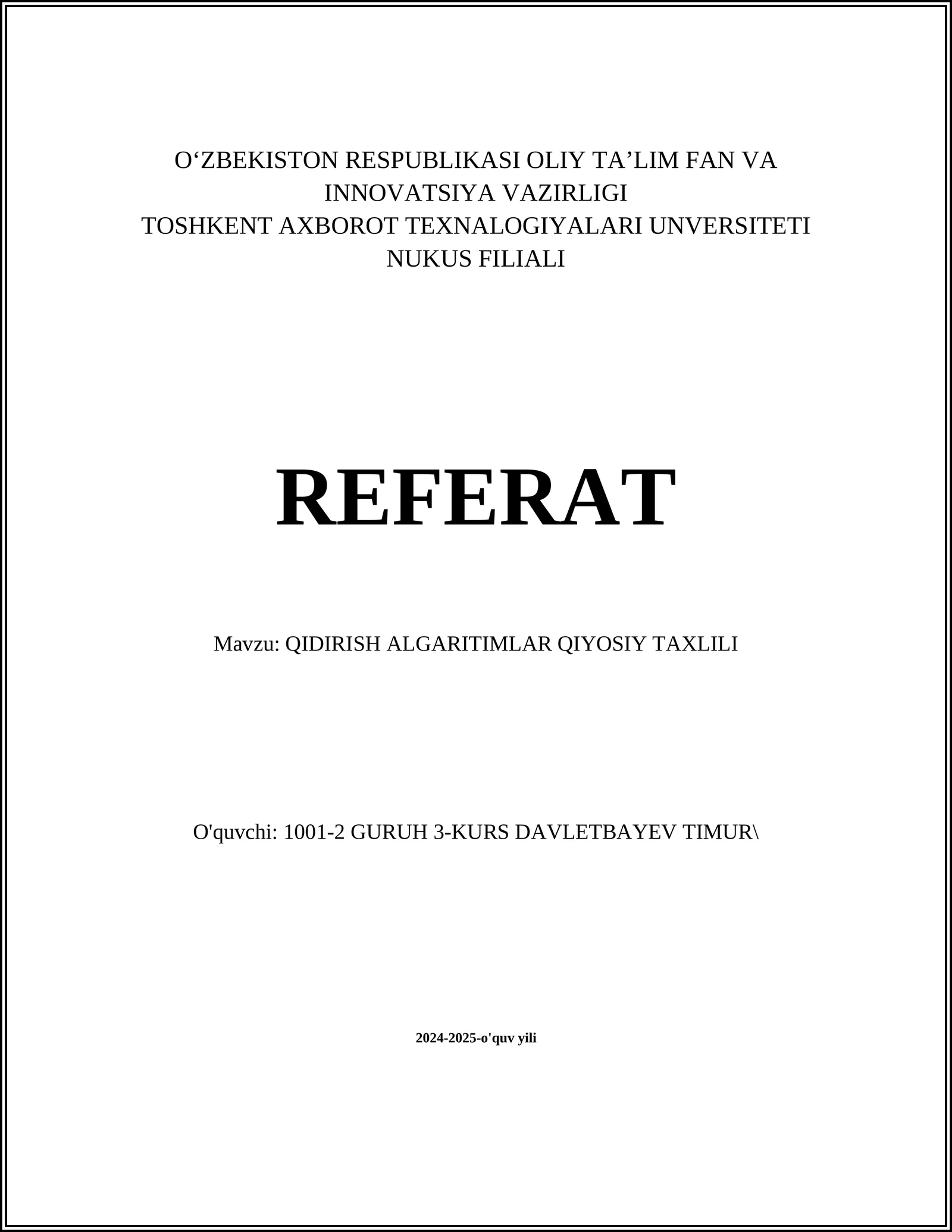 QIDIRISH ALGARITIMLAR QIYOSIY TAXLILI