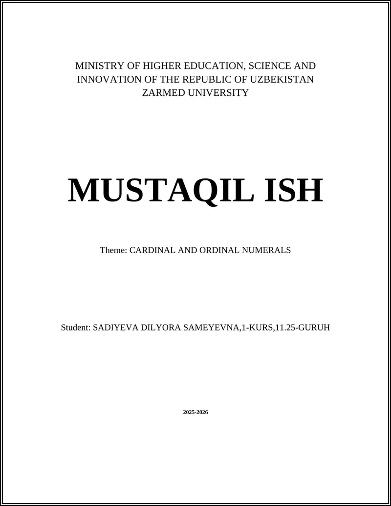 CARDINAL AND ORDINAL NUMERALS