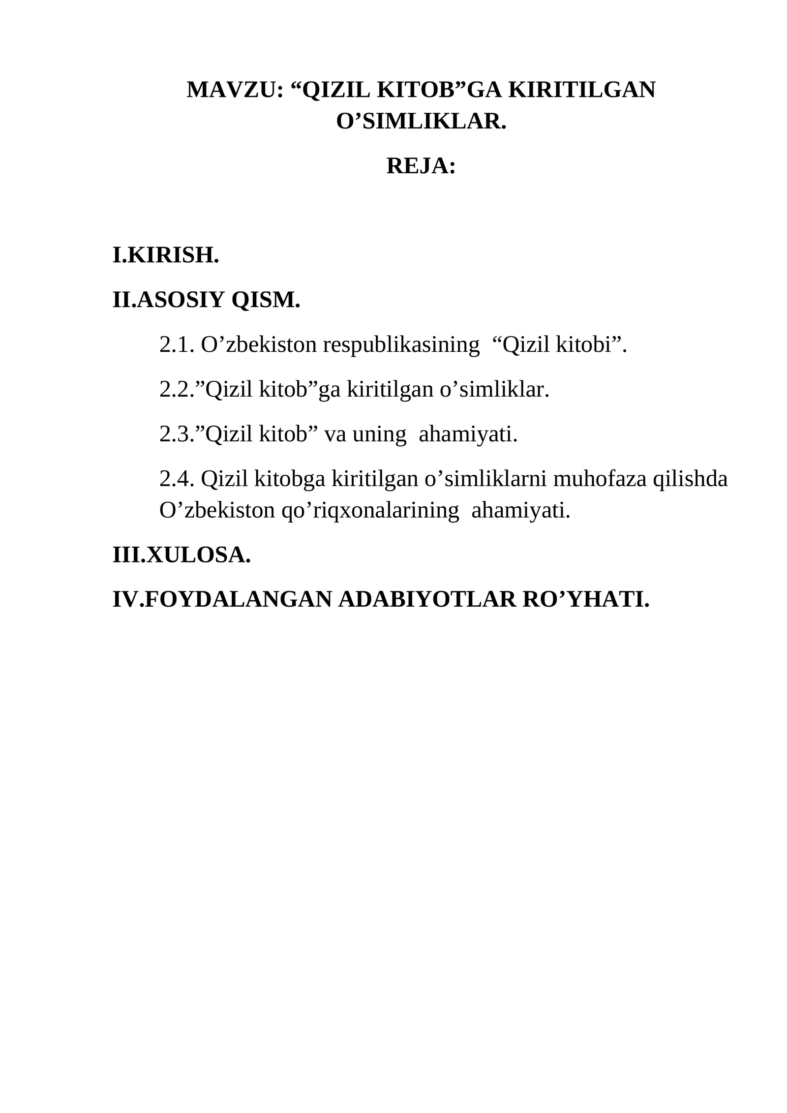 “QIZIL KITOB”GA KIRITILGAN O’SIMLIKLAR