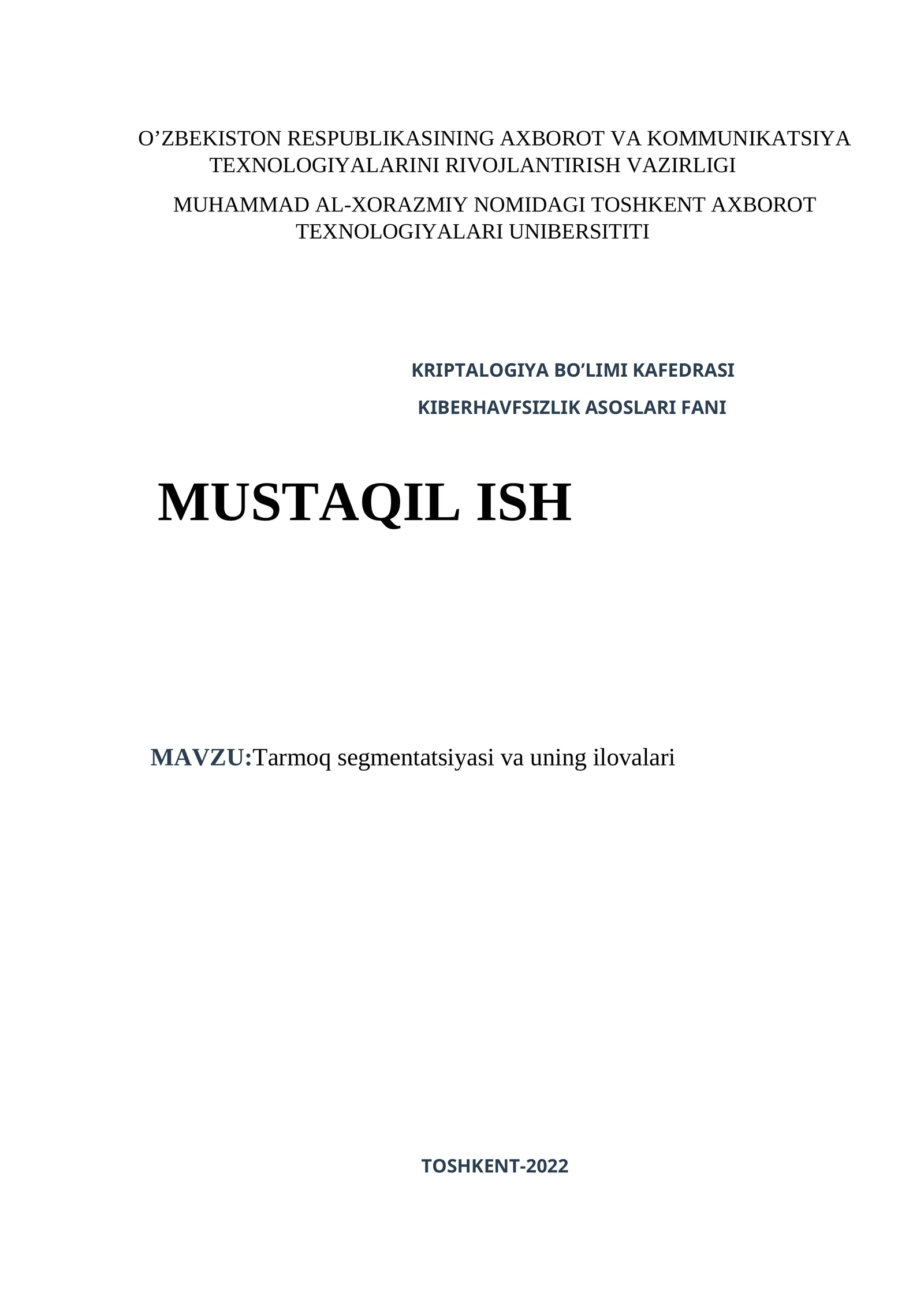Tarmoq segmentatsiyasi va uning ilovalari