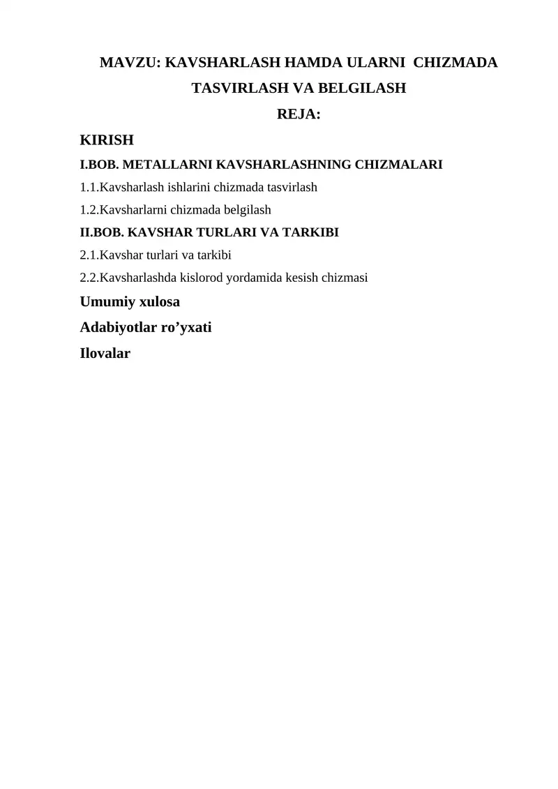 Kavsharlash hamda ularni chizmada tasvirlash va belgilash