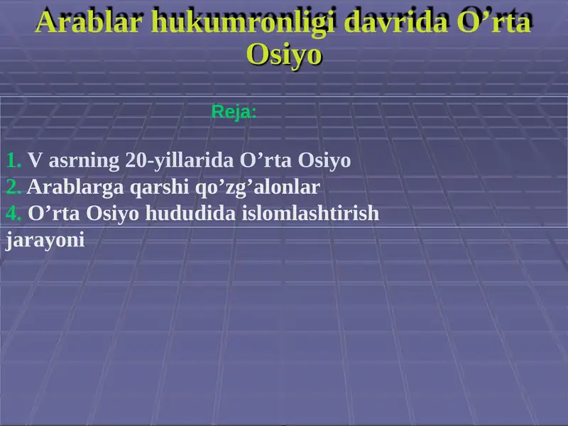 Arablar hukumronligi davri O'rta Osiyo