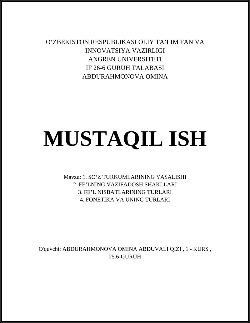 SOʻZ TURKUMLARINING YASALISHI