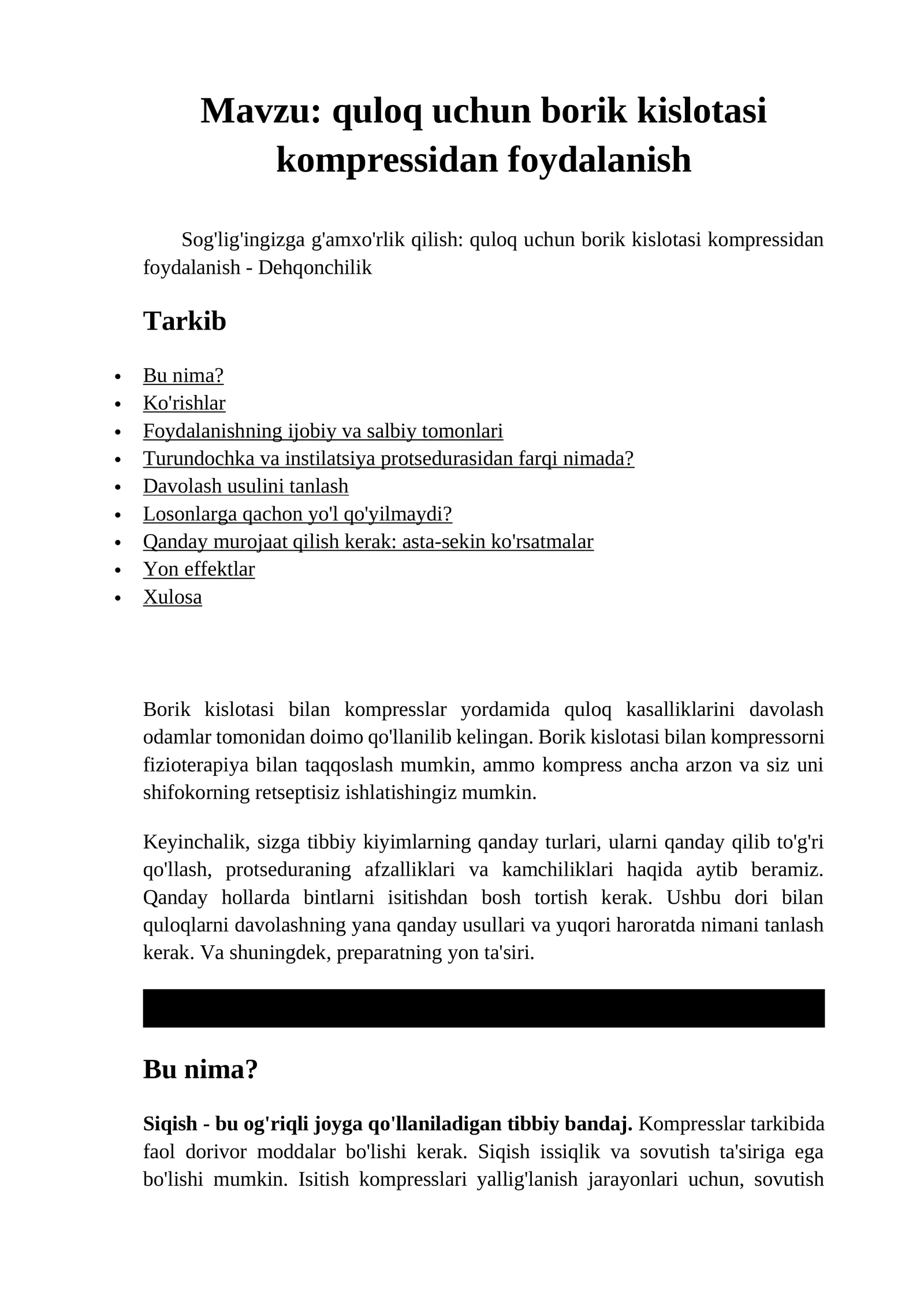 Sog'lig'ingizga g'amxo'rlik qilish: quloq uchun borik kislotasi kompressidan foydalanish - Dehqonchilik